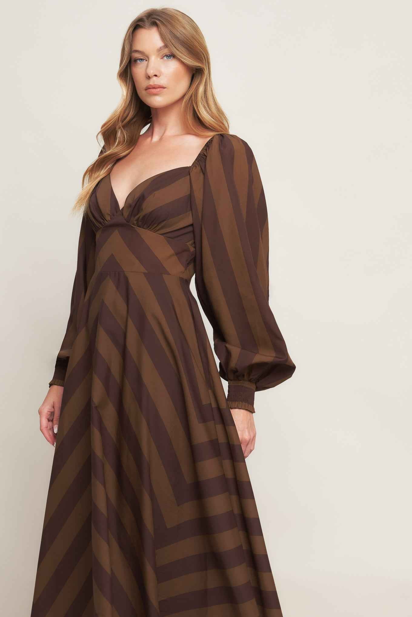 BROWN GODDESS FLOW WOVEN MIDI DRESS