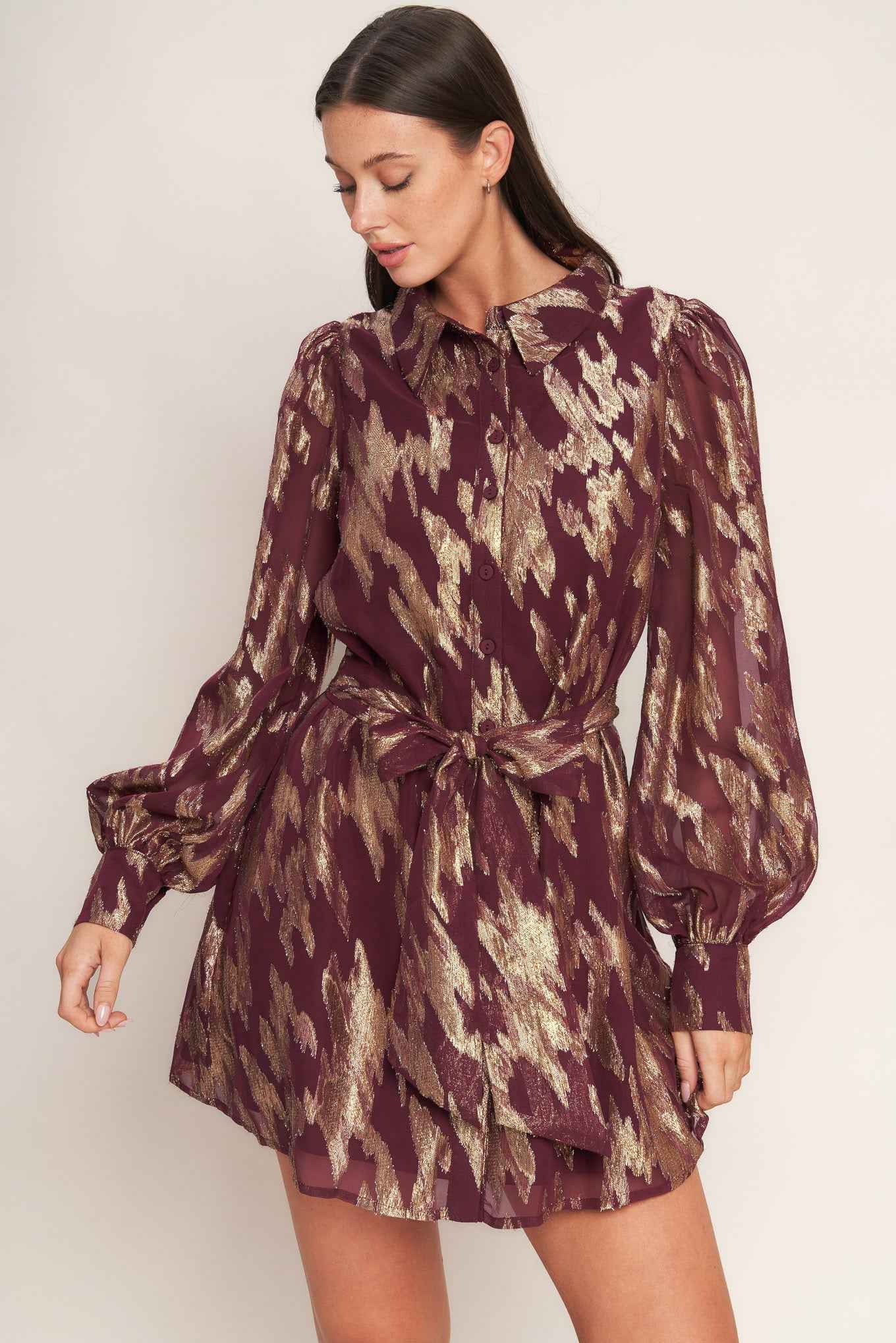 METALLIC MUSE WOVEN MINI DRESS