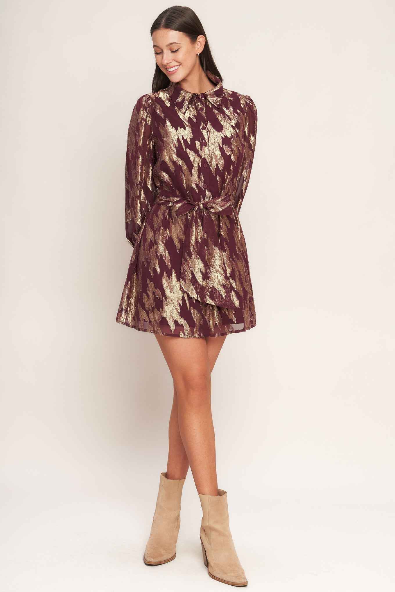 METALLIC MUSE WOVEN MINI DRESS