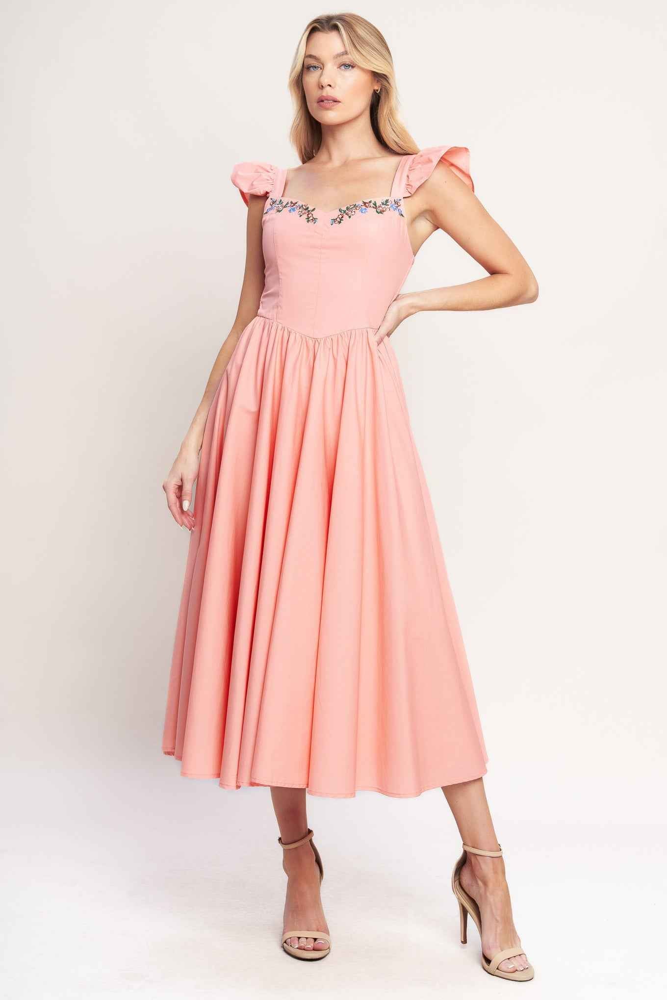 BLUSHED WITH LOVE WOVEN MIDI DRESS