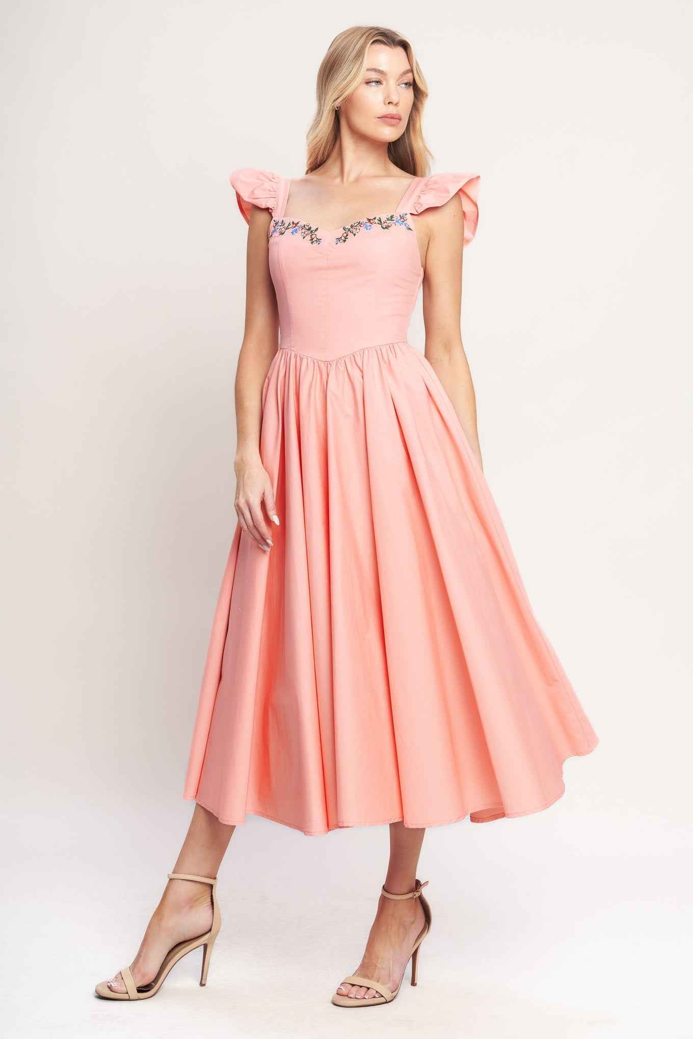 BLUSHED WITH LOVE WOVEN MIDI DRESS