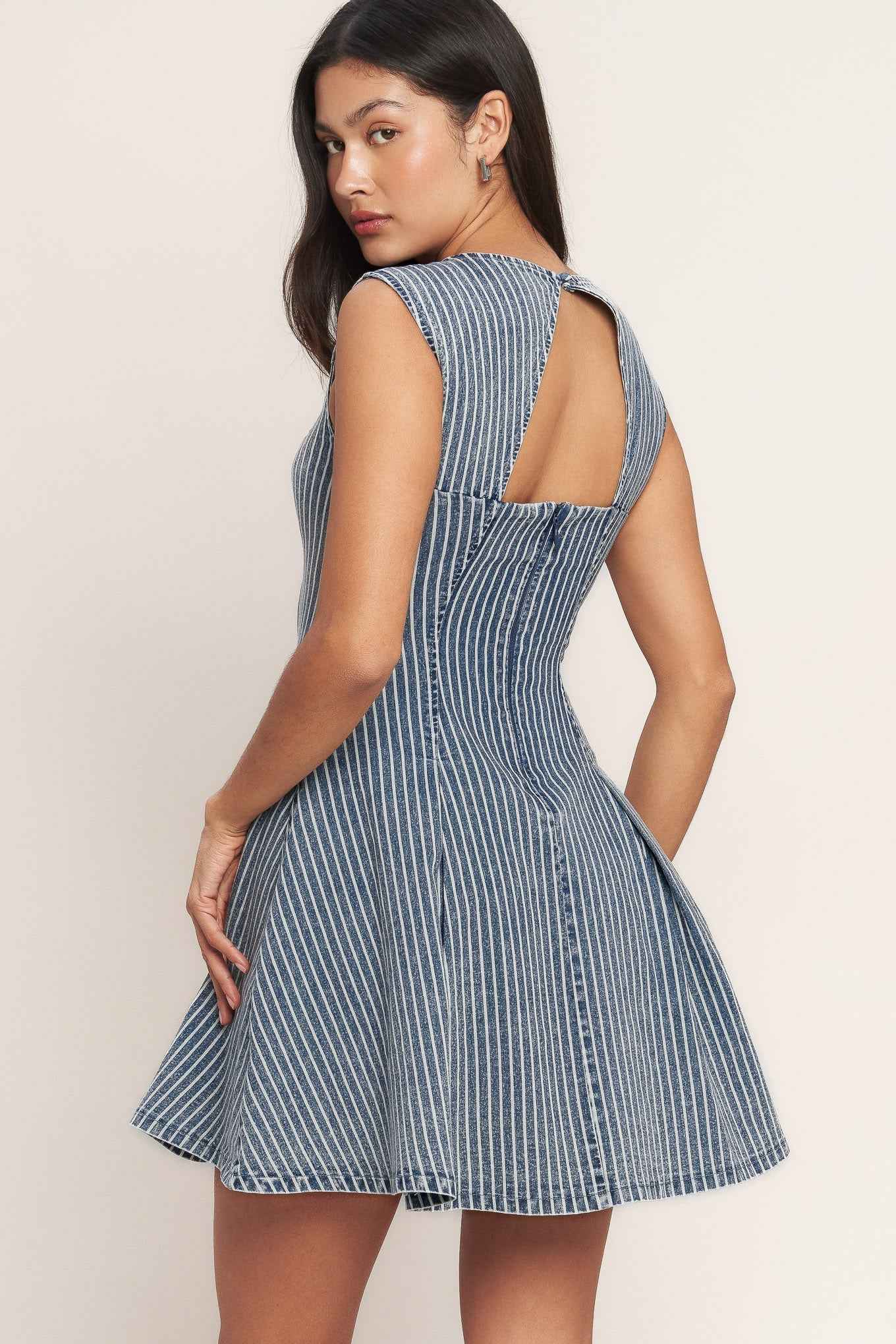 PERFECTLY PLANNED STRIPED DENIM MINI DRESS