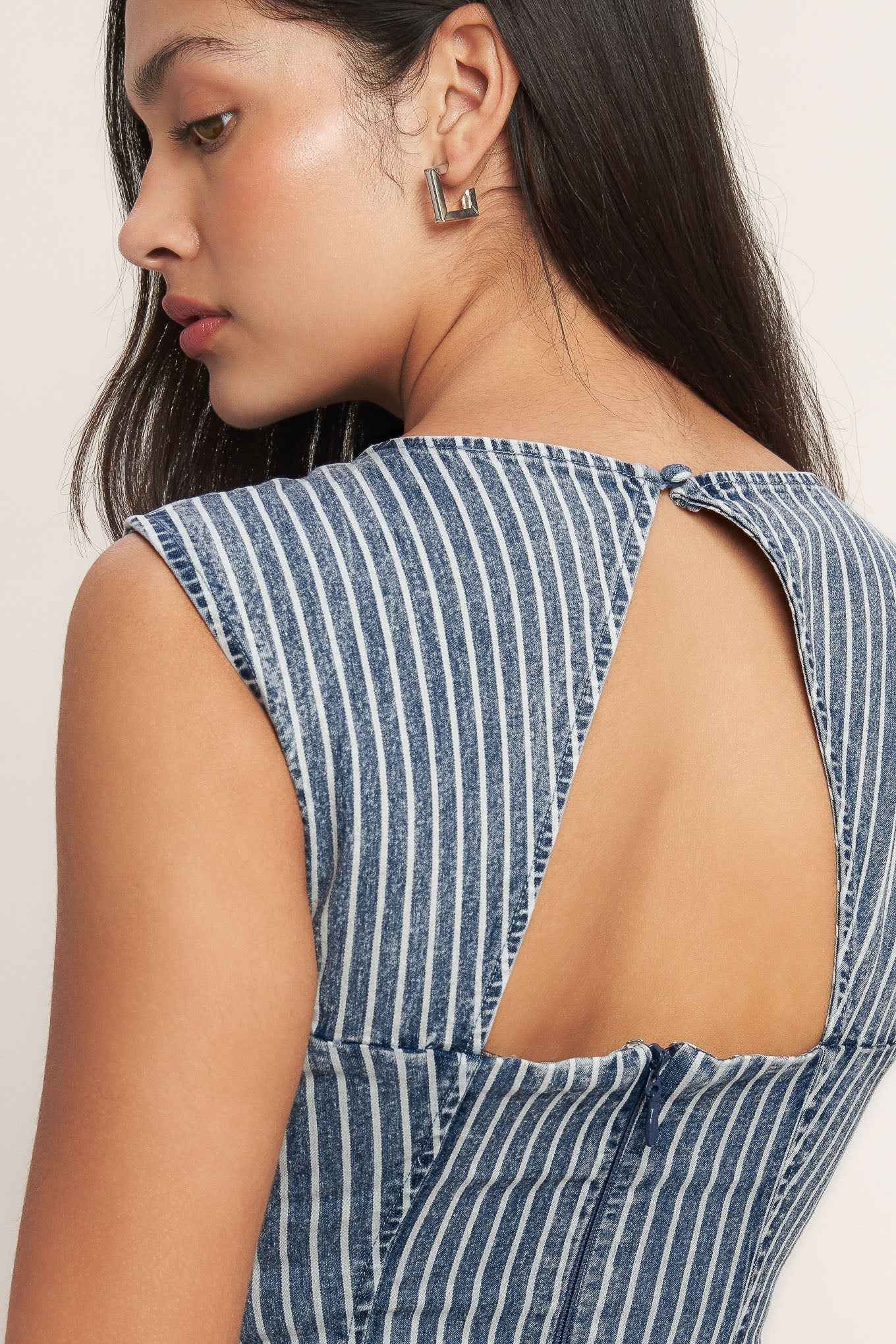 PERFECTLY PLANNED STRIPED DENIM MINI DRESS