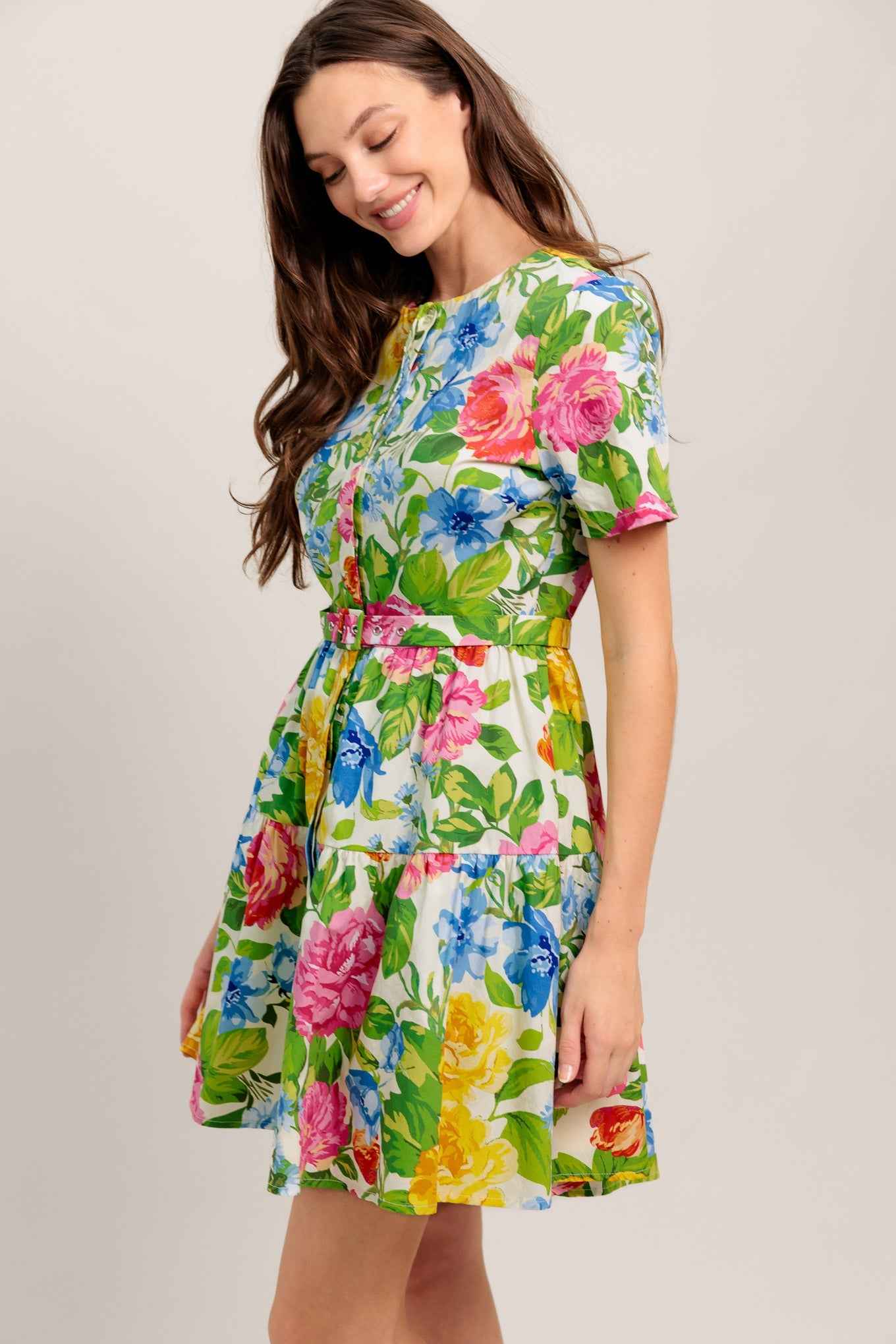 SUNSHINE IN FULL BLOOM WOVEN MINI DRESS