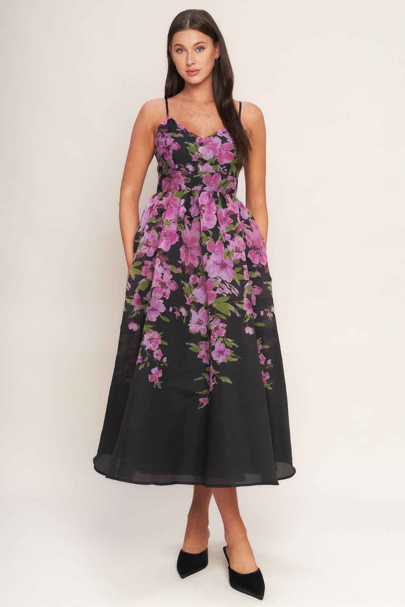 NIGHTFALL BLOSSOM WOVEN MIDI DRESS