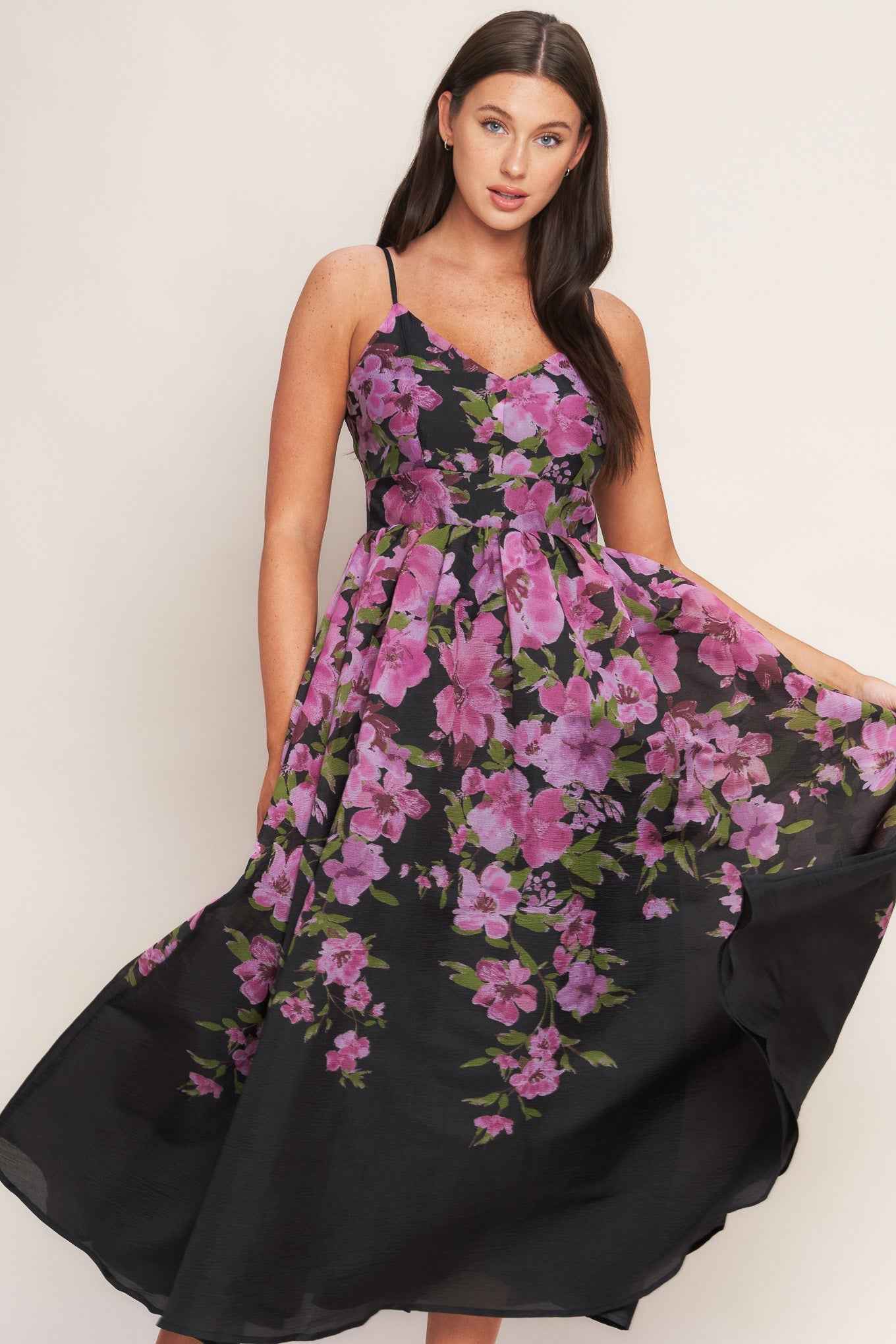 NIGHTFALL BLOSSOM WOVEN MIDI DRESS