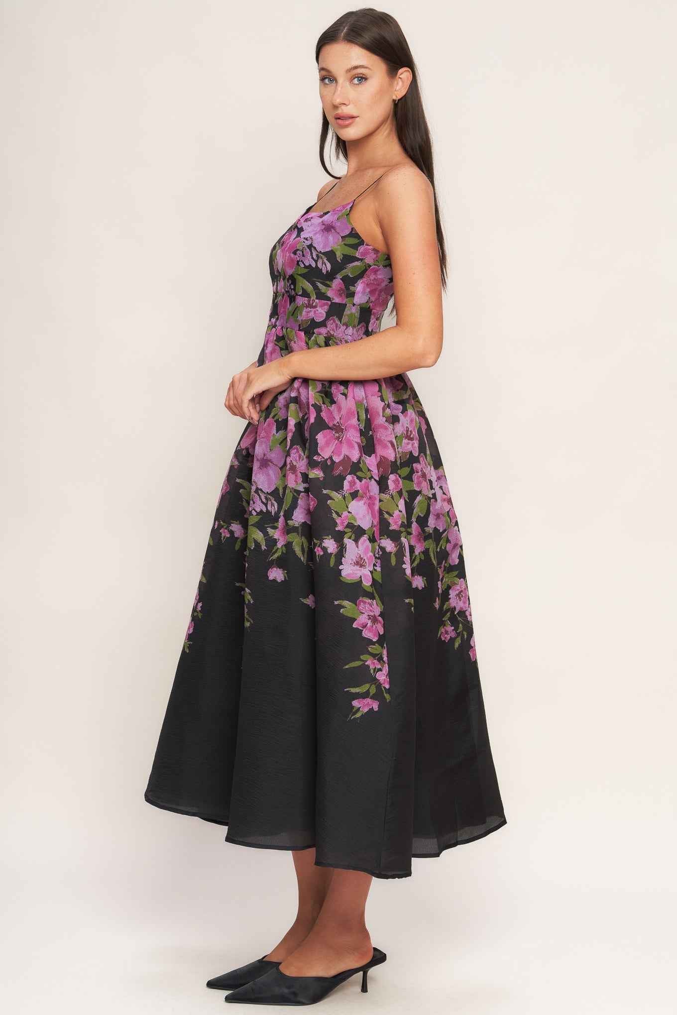 NIGHTFALL BLOSSOM WOVEN MIDI DRESS