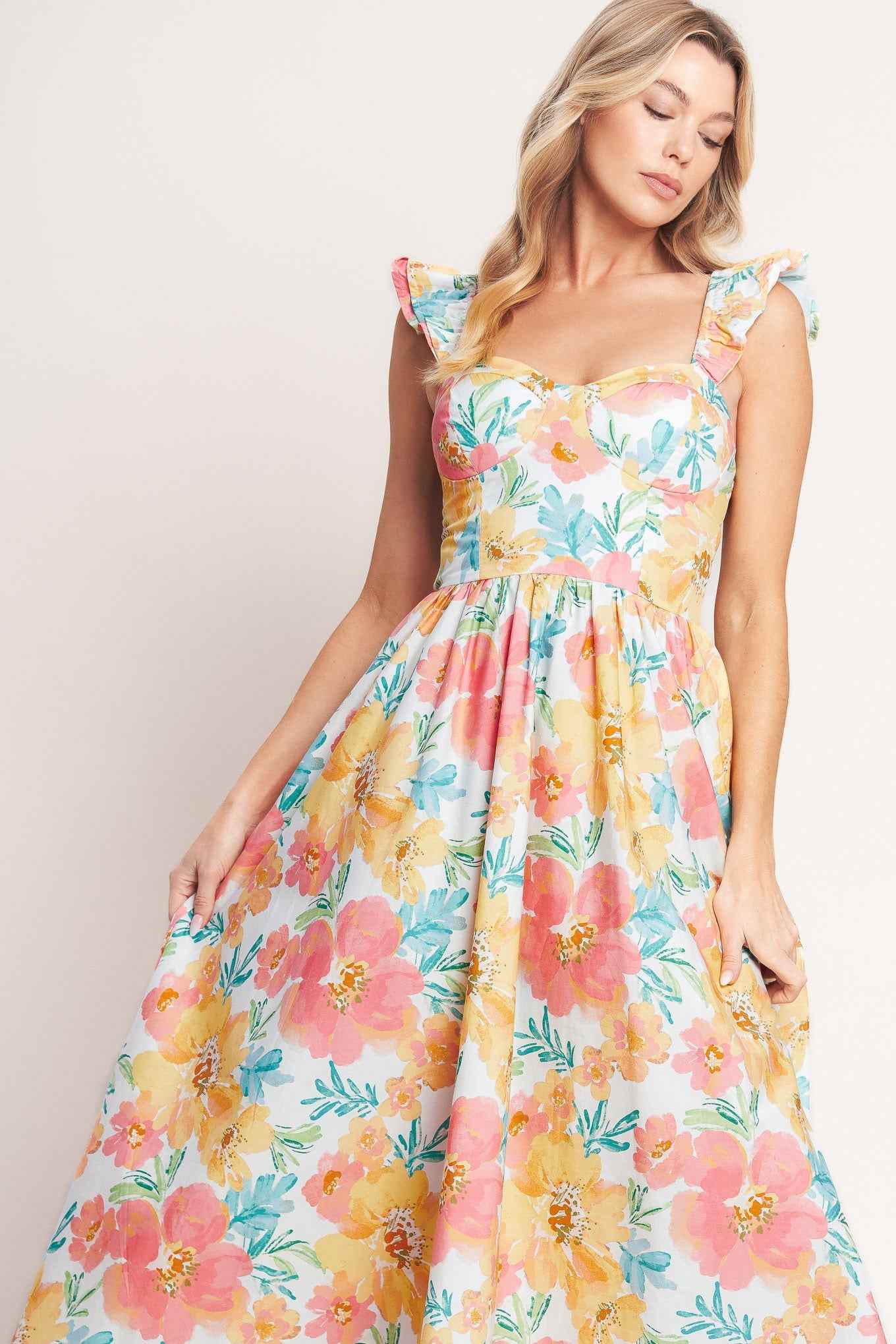 SOFT SUNSHINE WOVEN MIDI DRESS