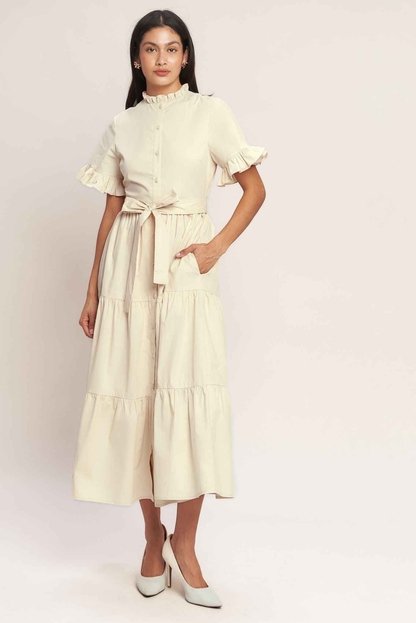 FEELS LIKE A COMPLIMENT WOVEN MIDI DRESS