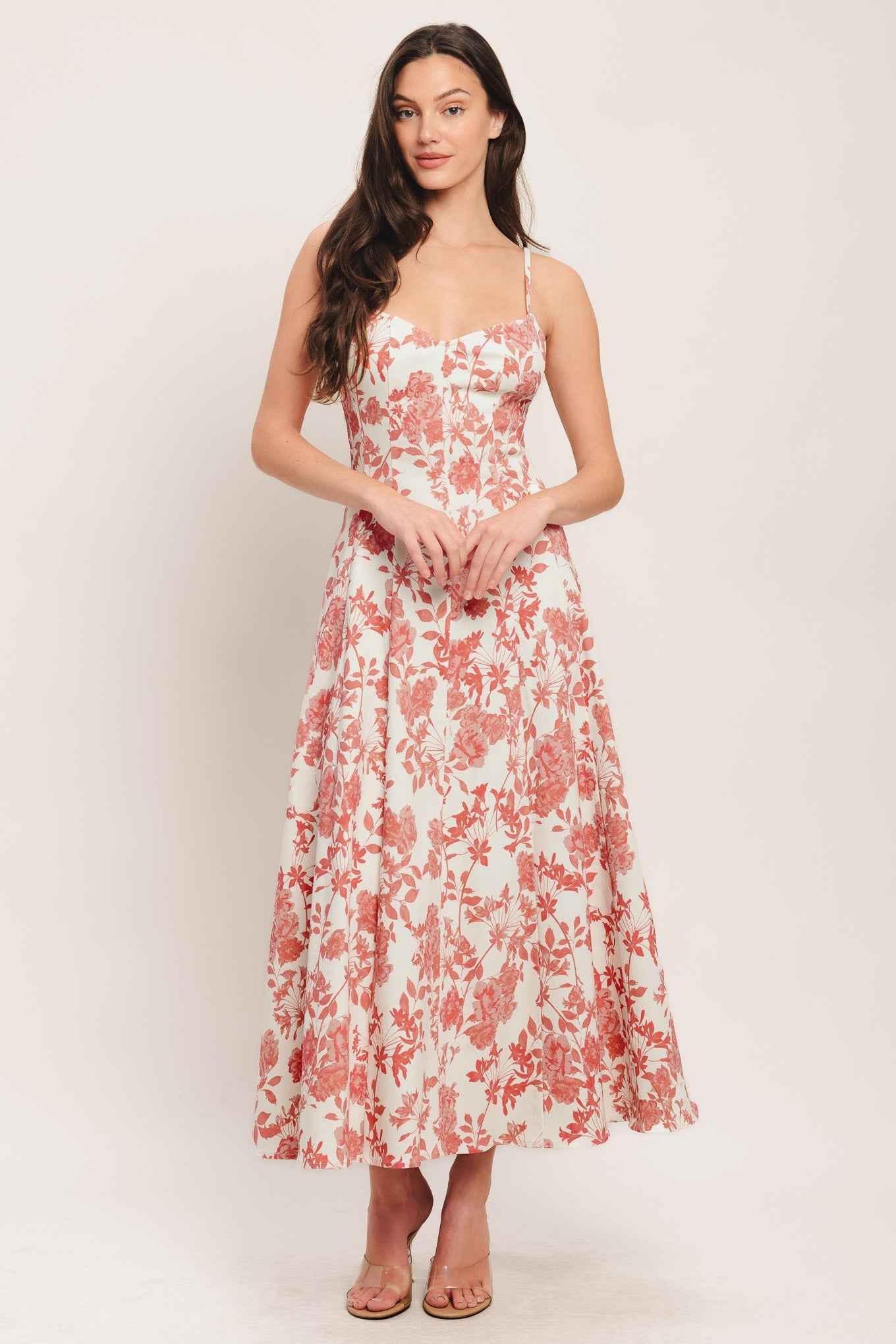 FLORAL HAZE WOVEN MIDI DRESS