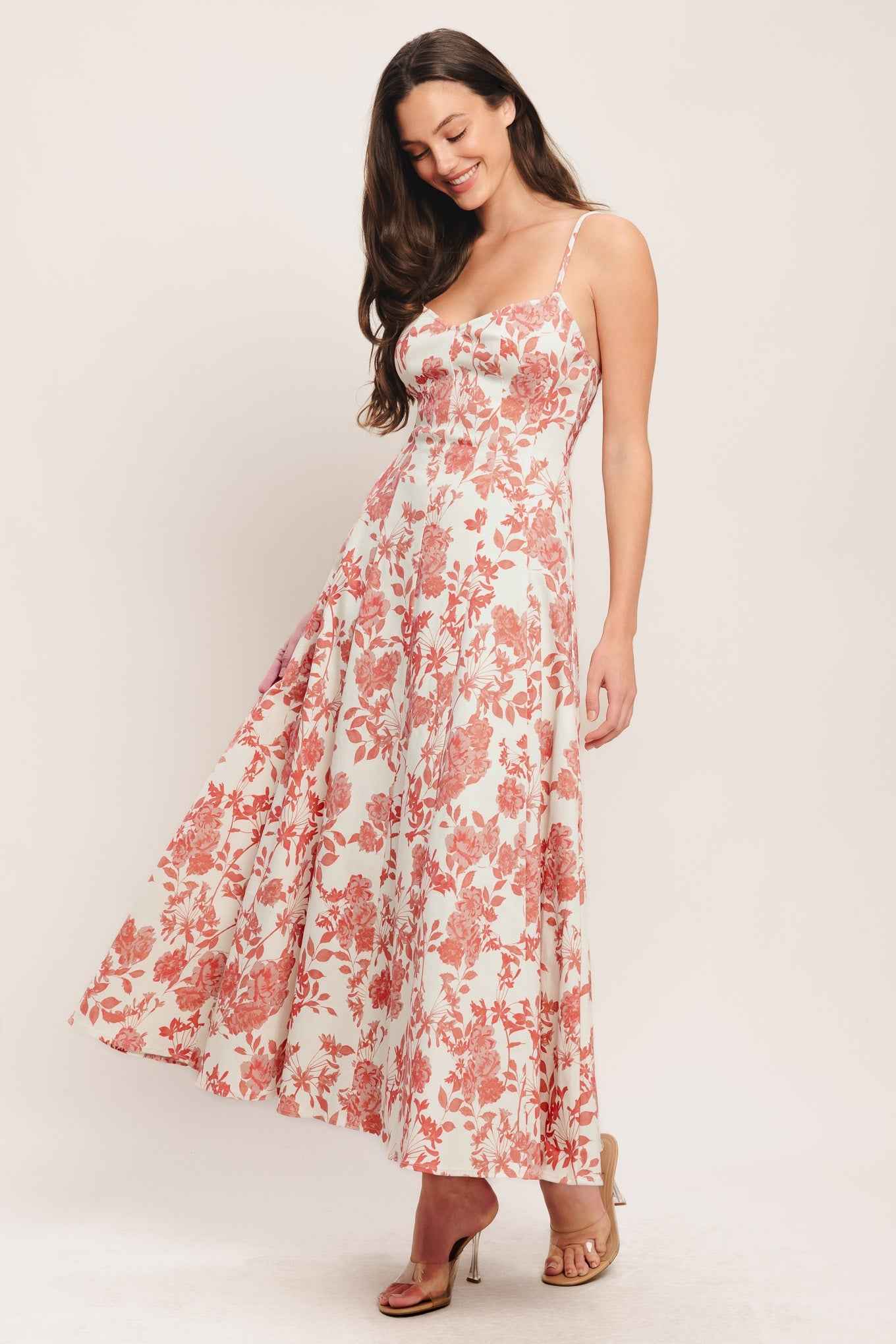 FLORAL HAZE WOVEN MIDI DRESS