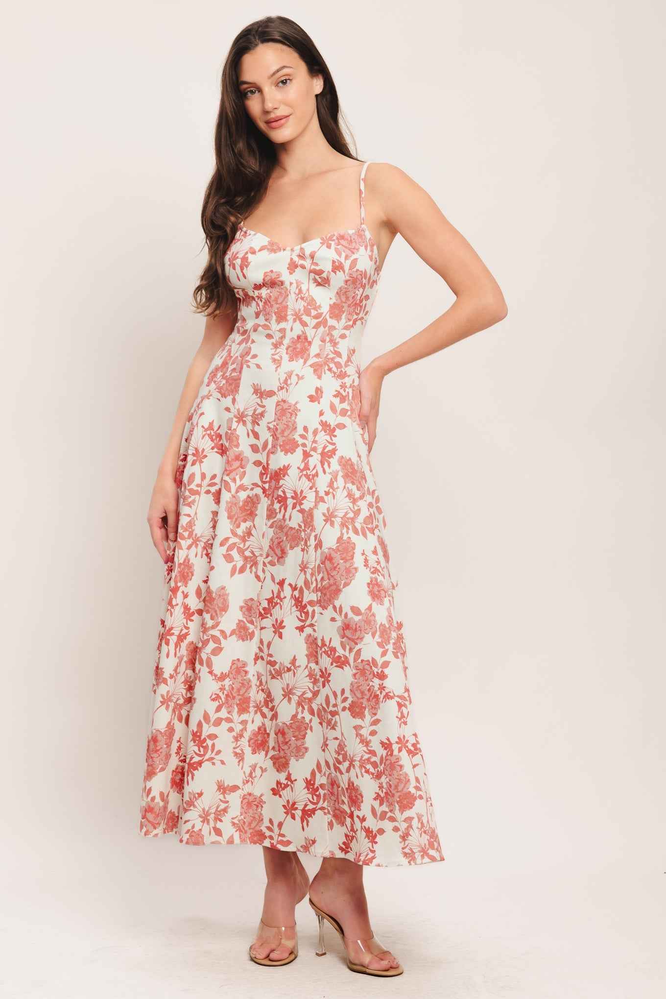 FLORAL HAZE WOVEN MIDI DRESS