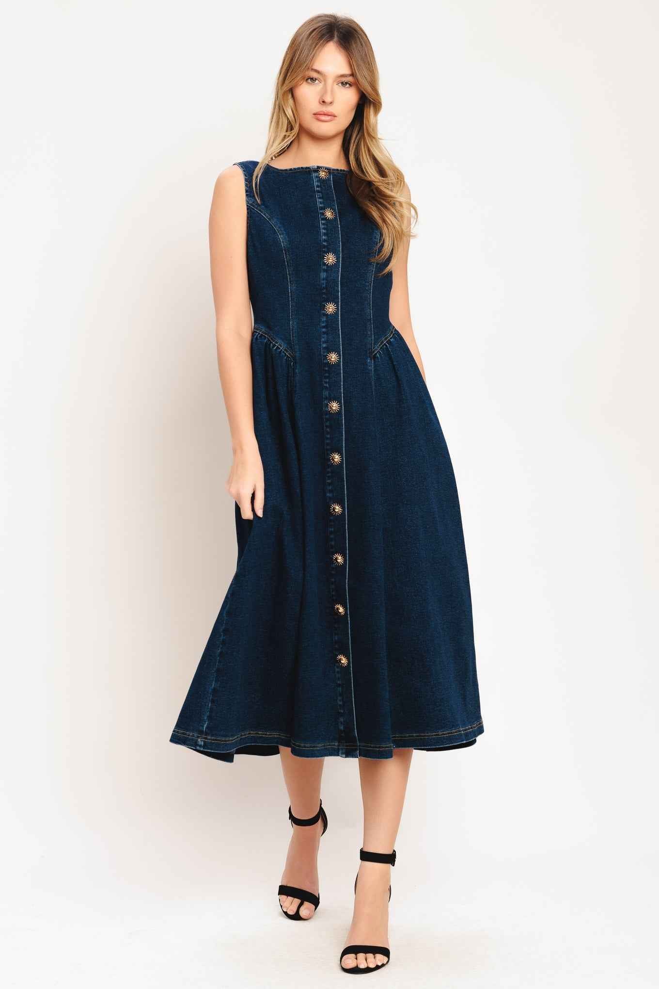 EFFORTLESS POLISH DENIM MIDI DRESS