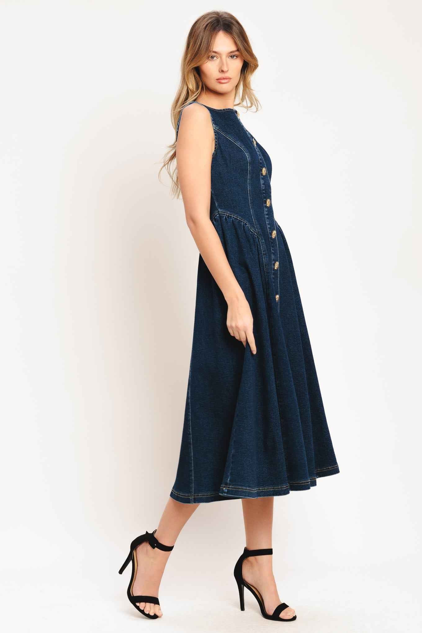 EFFORTLESS POLISH DENIM MIDI DRESS