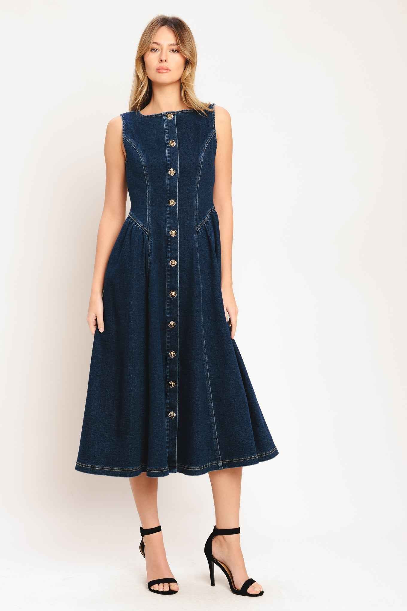 EFFORTLESS POLISH DENIM MIDI DRESS