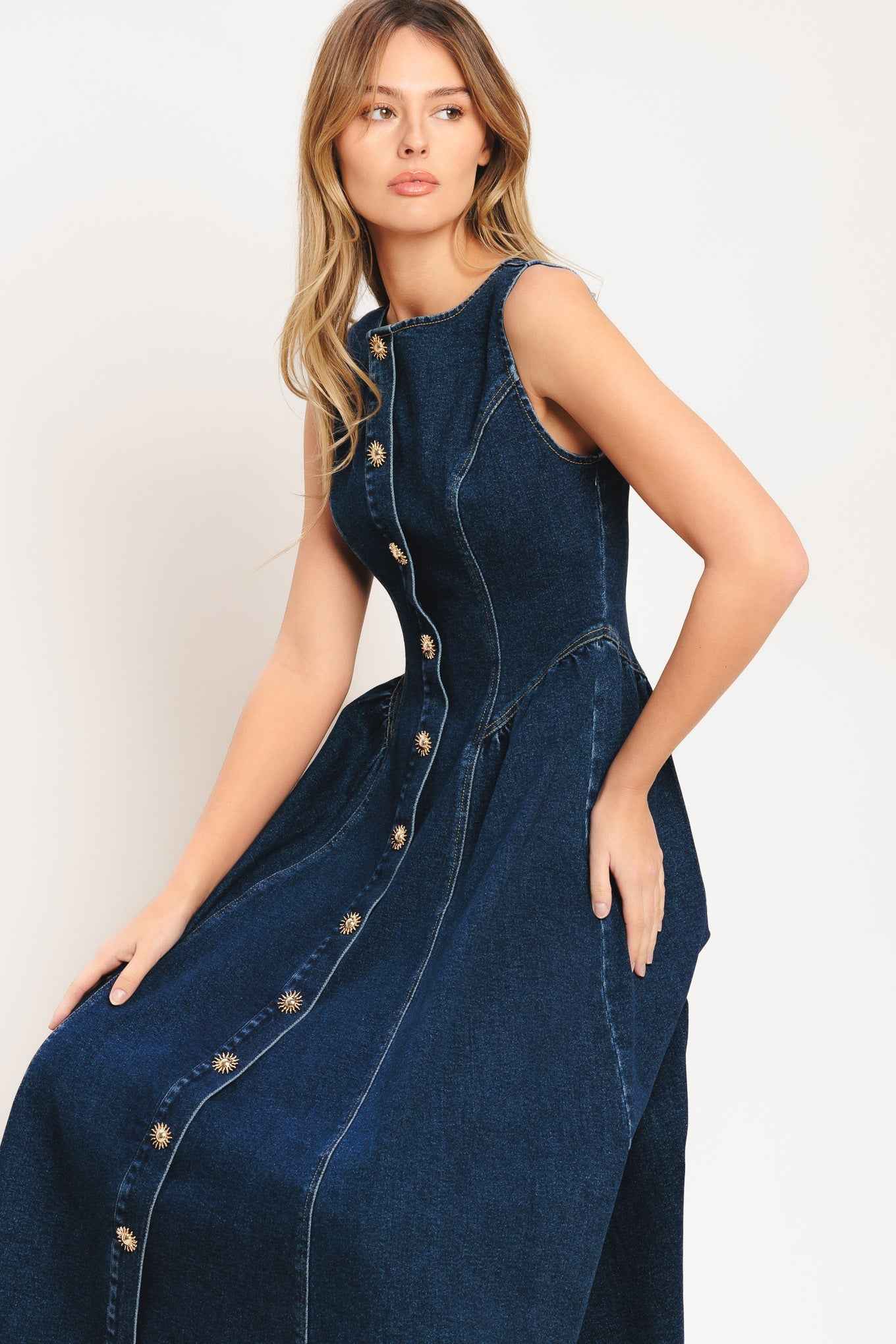 EFFORTLESS POLISH DENIM MIDI DRESS