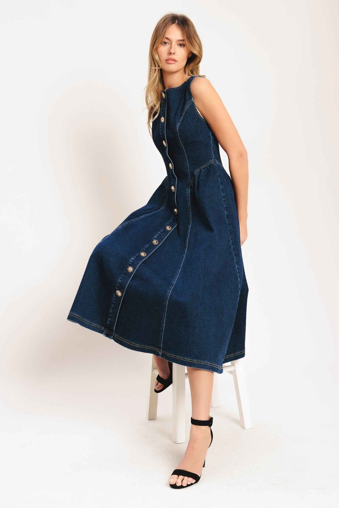EFFORTLESS POLISH DENIM MIDI DRESS
