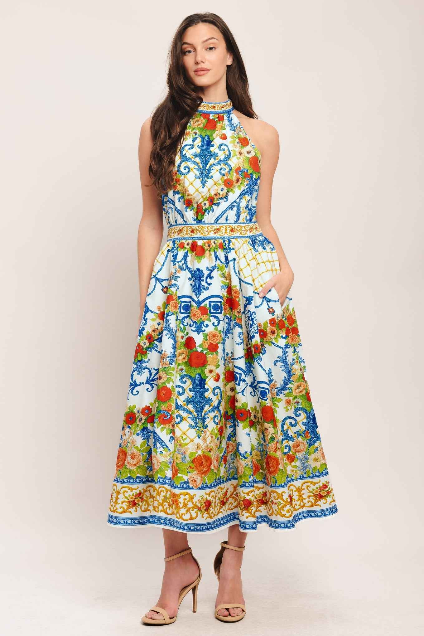 CERAMIC FLORA WOVEN MIDI DRESS