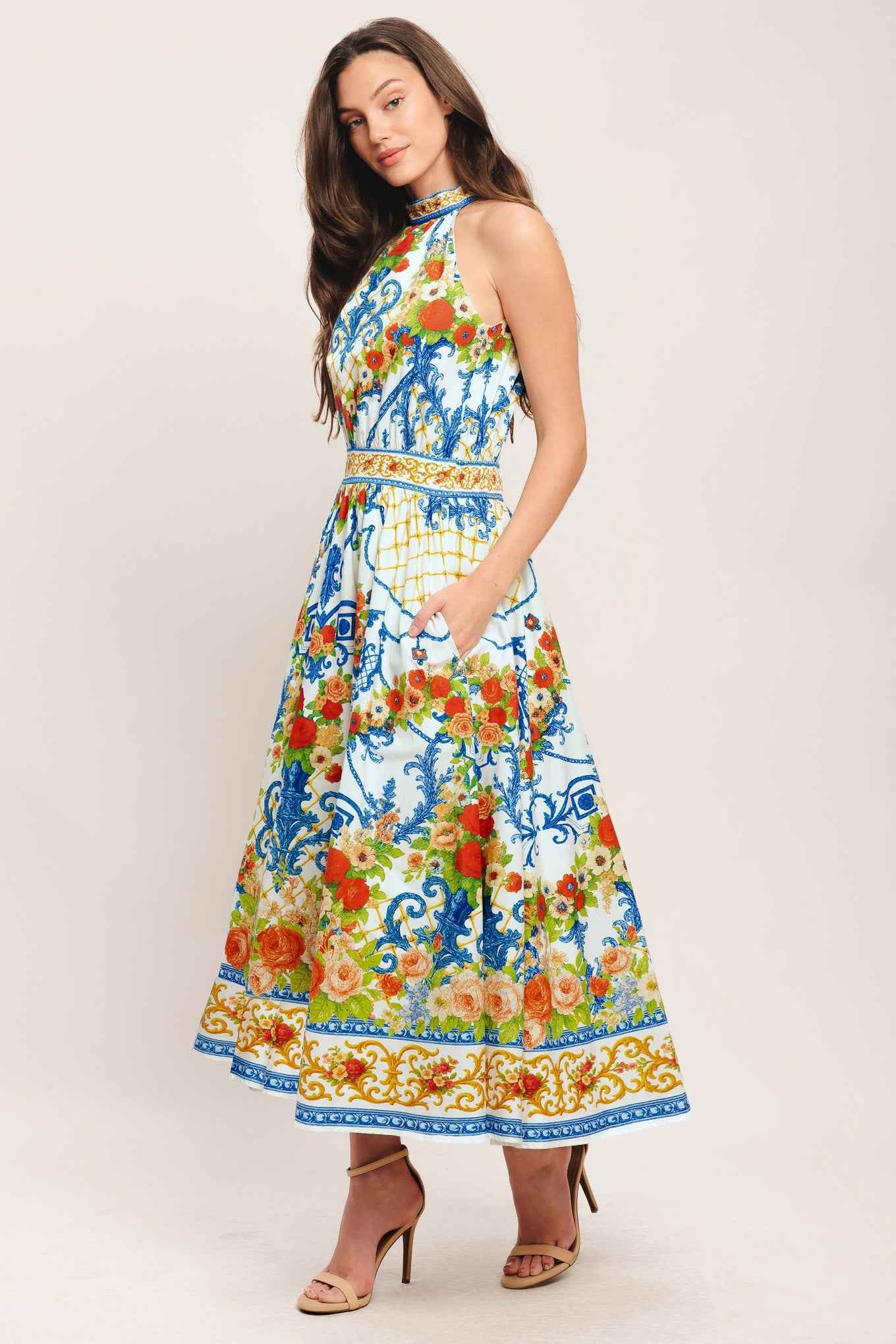 CERAMIC FLORA WOVEN MIDI DRESS