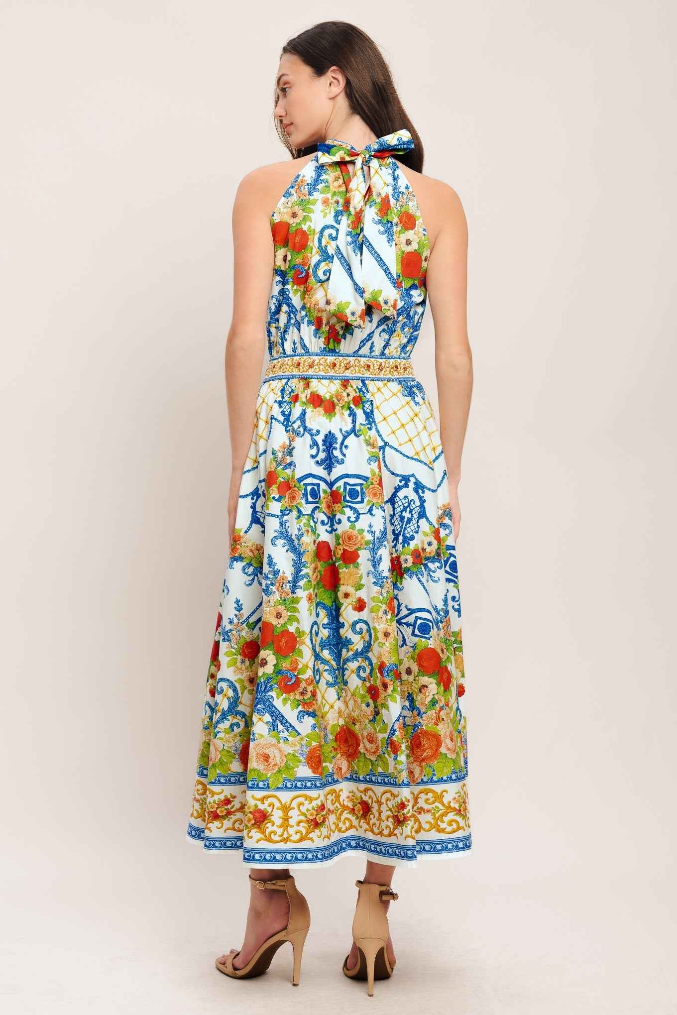 CERAMIC FLORA WOVEN MIDI DRESS