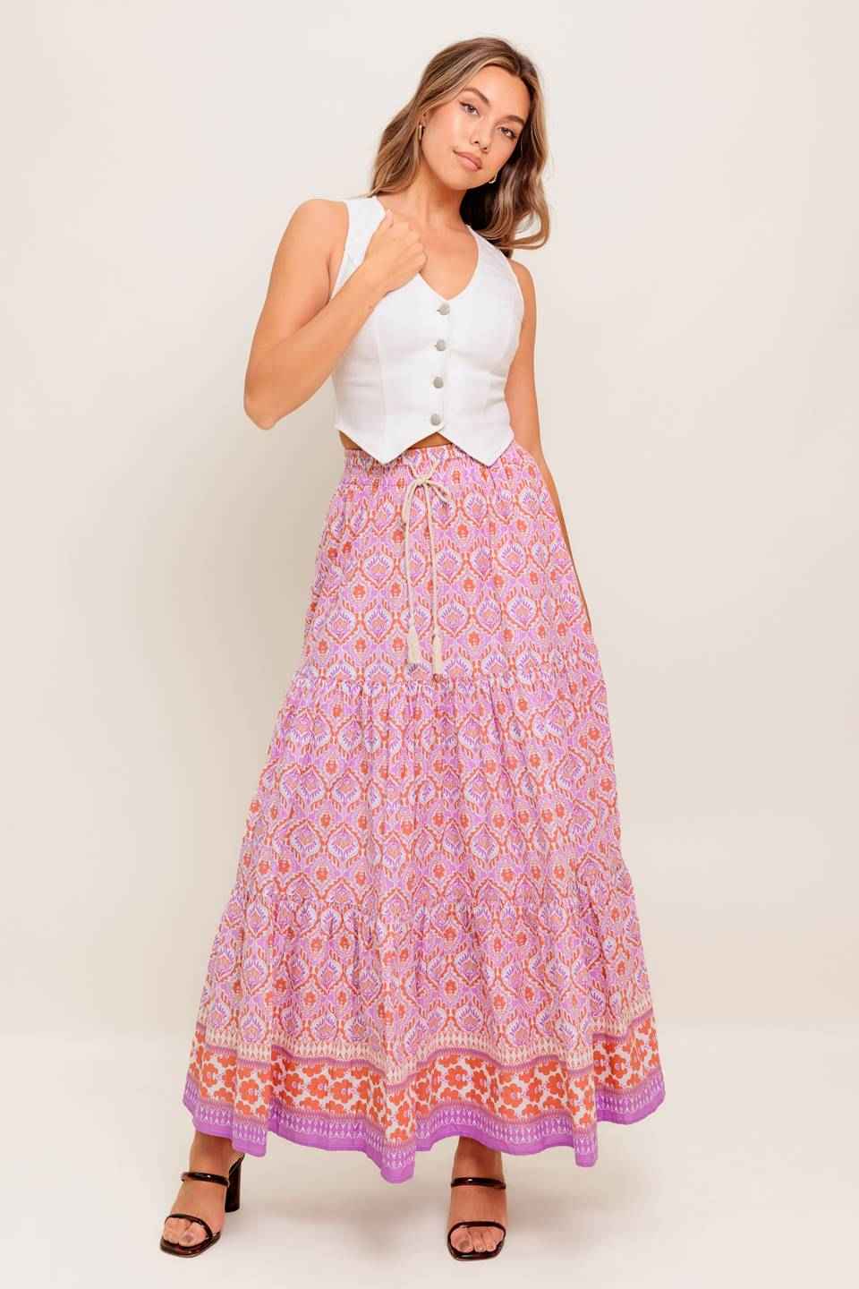 WHISPERING LAVENDER WOVEN MAXI SKIRT