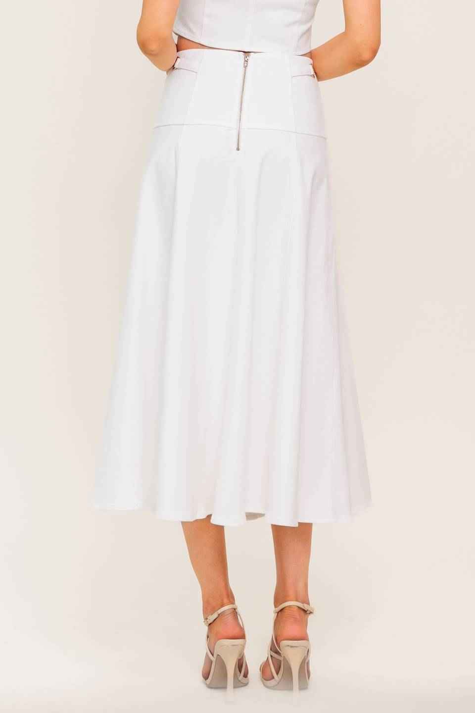 SECRET CHARM WHITE DENIM WOVEN MIDI SKIRT
