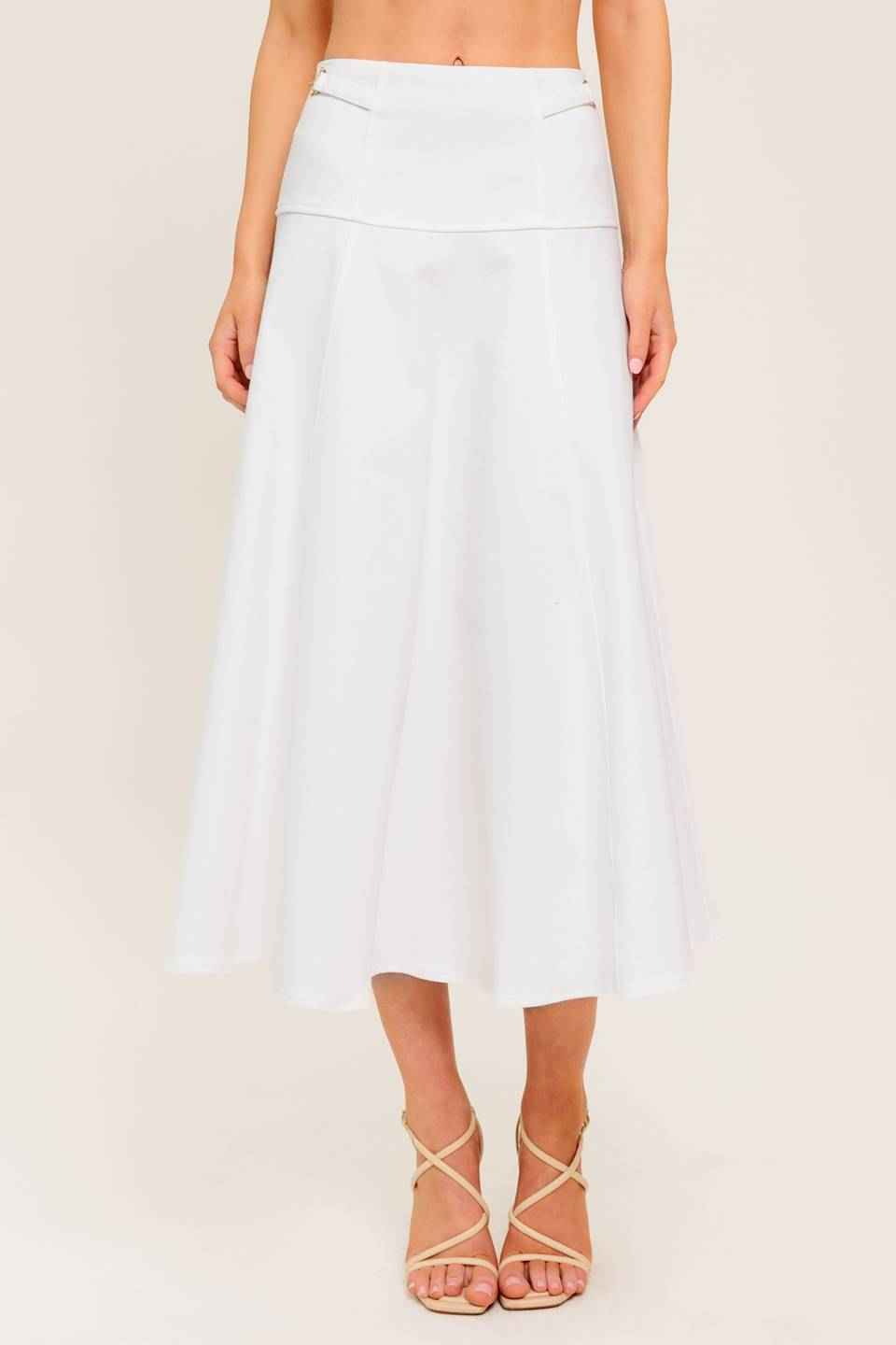 SECRET CHARM WHITE DENIM WOVEN MIDI SKIRT