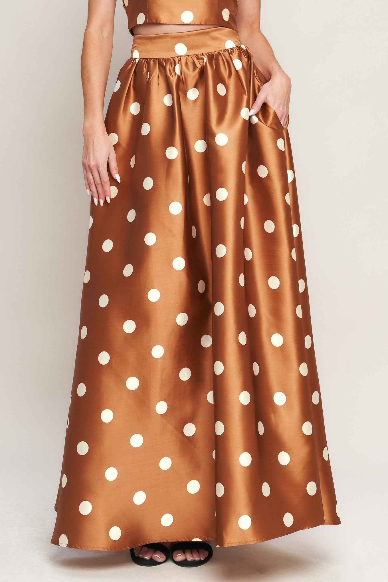 CHIC POLKA FLOW WOVEN FULL MAXI SKIRT