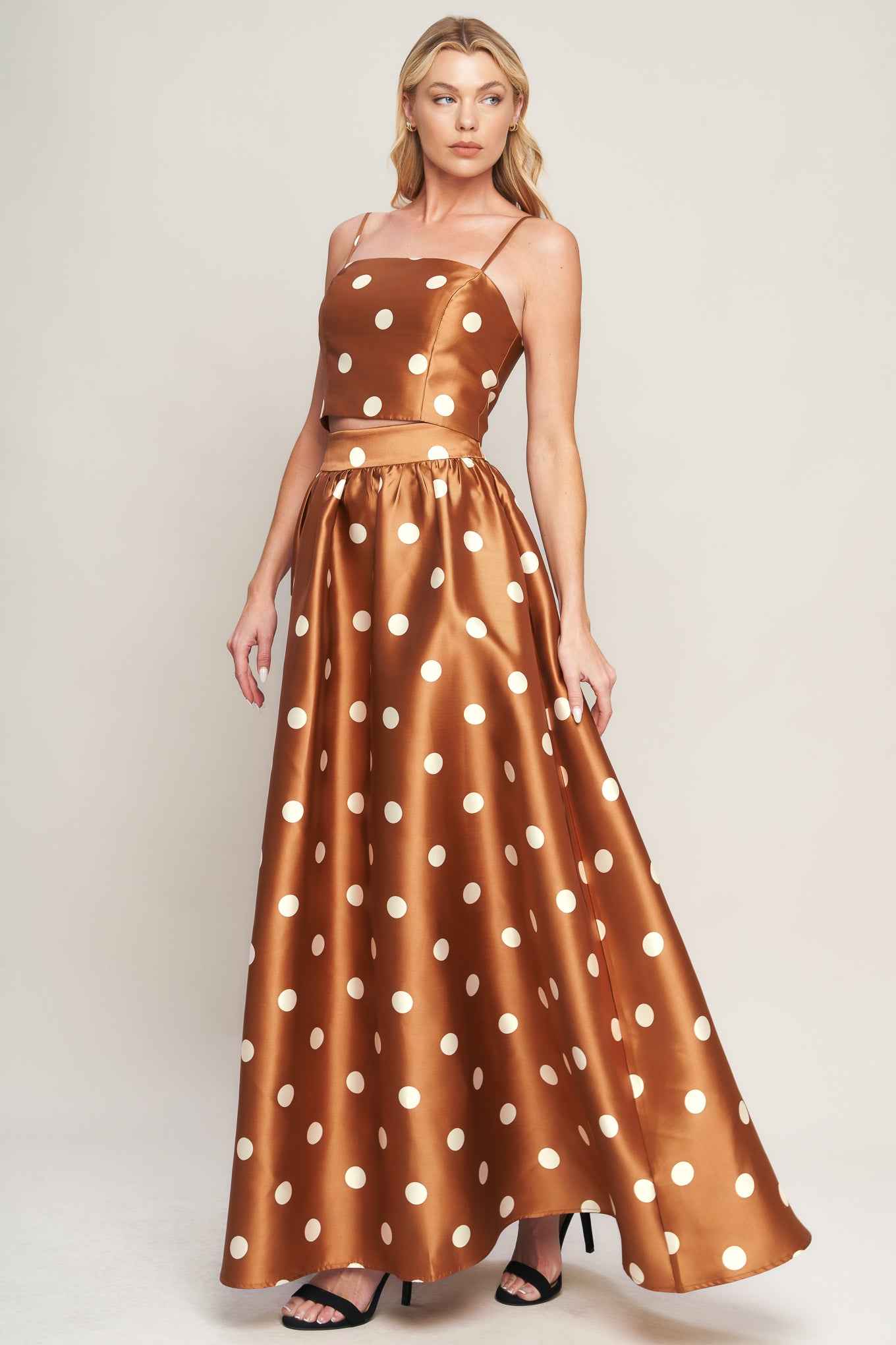 CHIC POLKA FLOW WOVEN FULL MAXI SKIRT