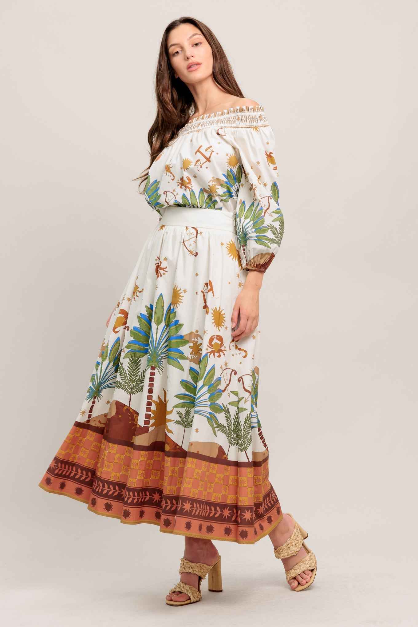 SUNLIT GARDEN WOVEN FULL MIDI SKIRT