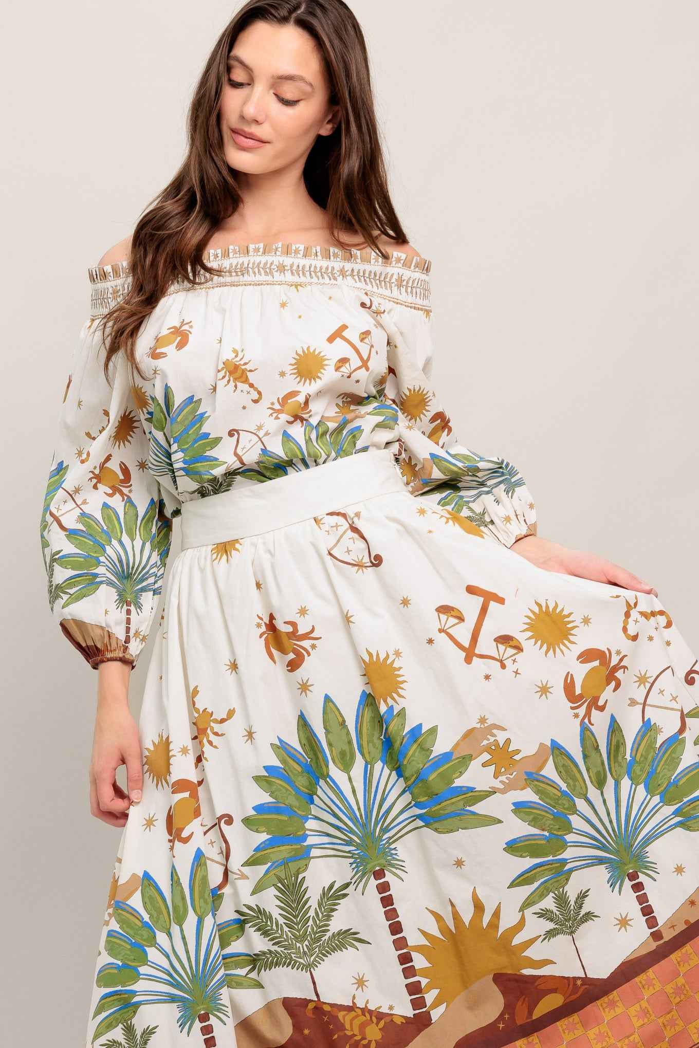 SUNLIT GARDEN WOVEN FULL MIDI SKIRT