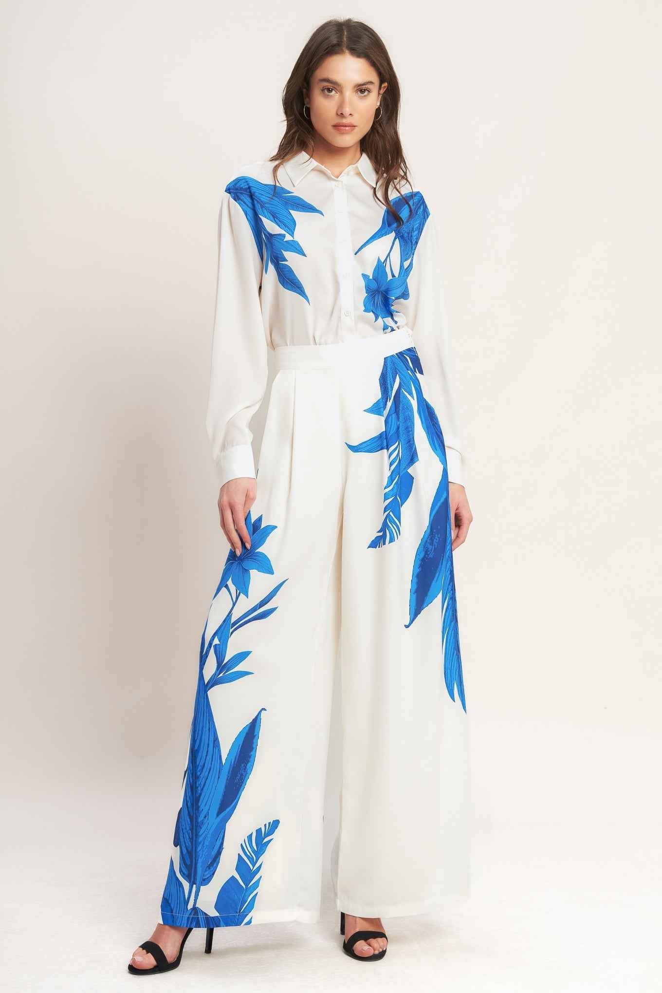 ASYMMETRICAL BOTANICAL WOVEN PANTS