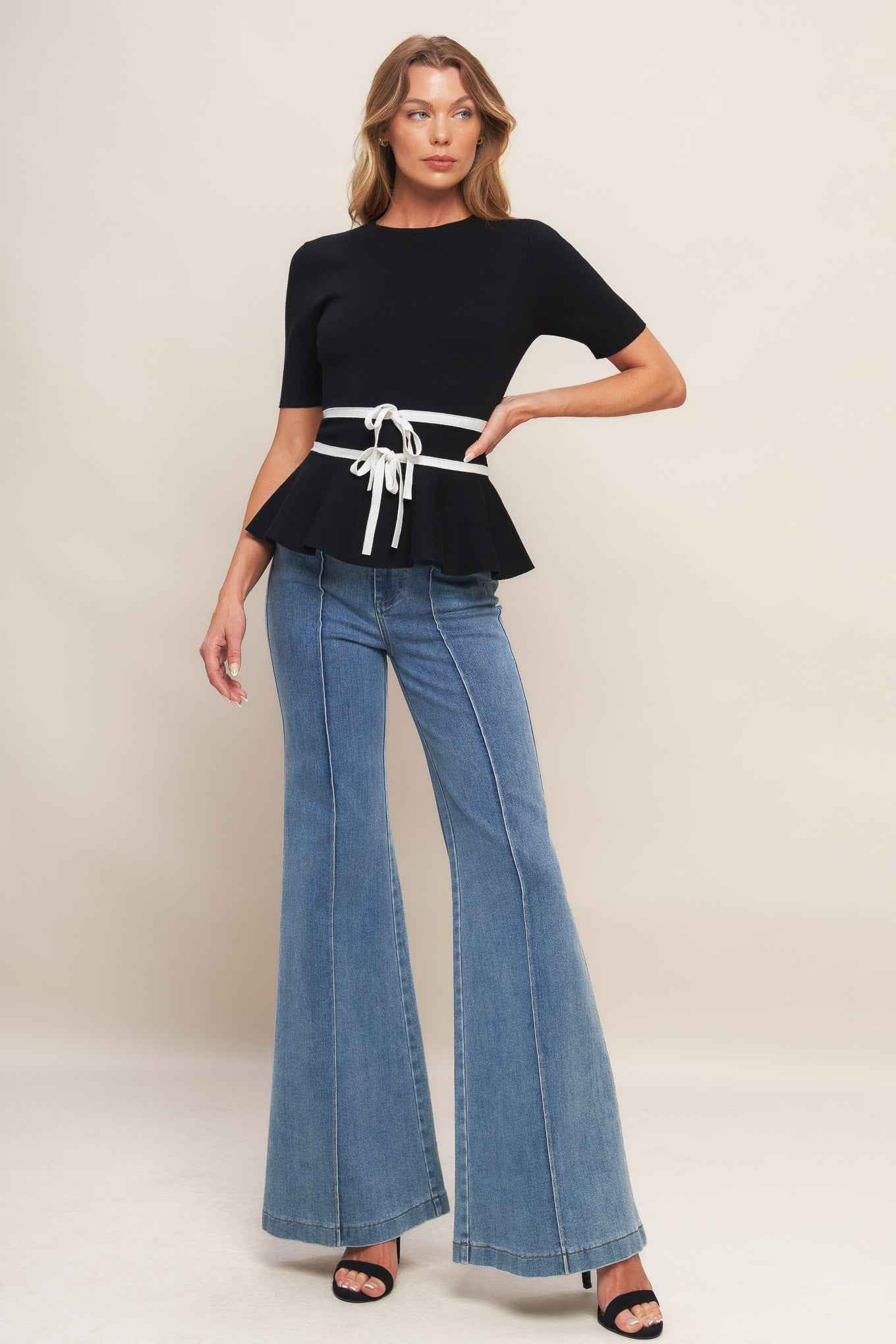 SUNLIT GROVE BLACK SWEATER KNIT TOP