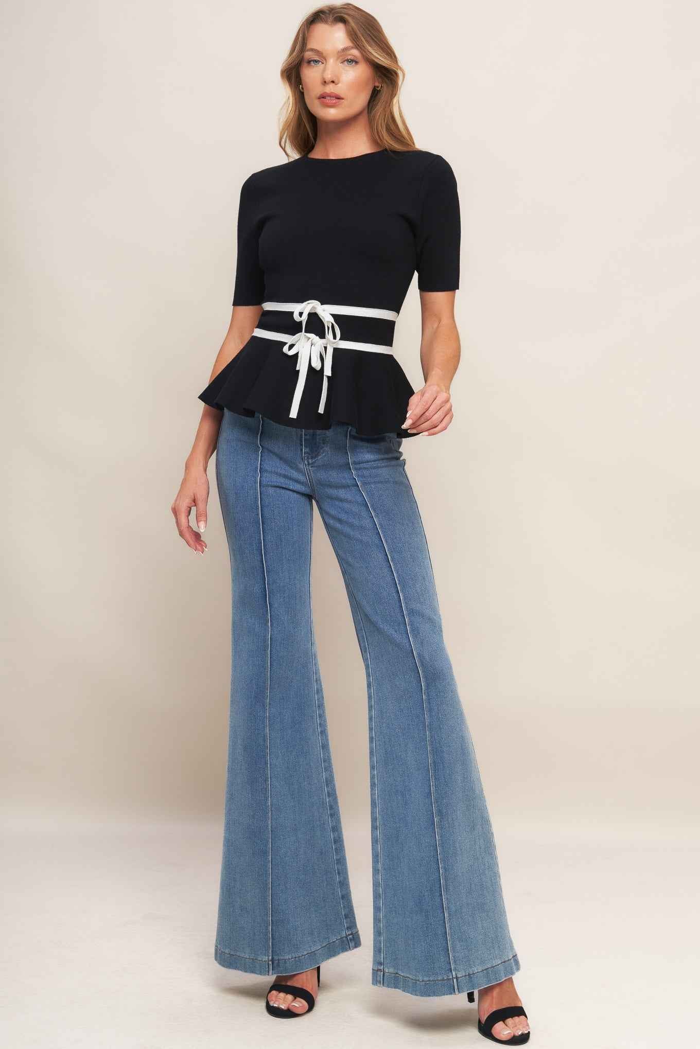 SUNLIT GROVE BLACK SWEATER KNIT TOP