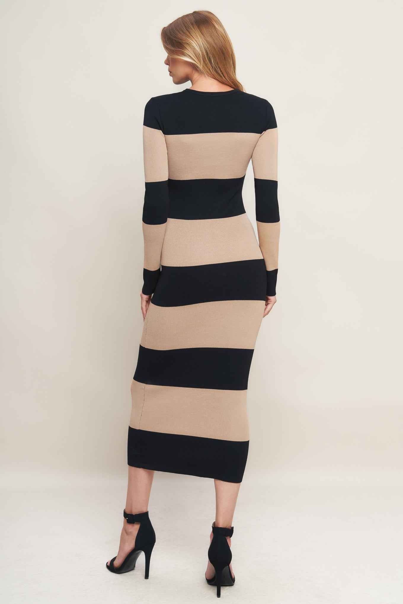 MODERN ATTITUDE STRIIP SWEATER MIDI DRESS