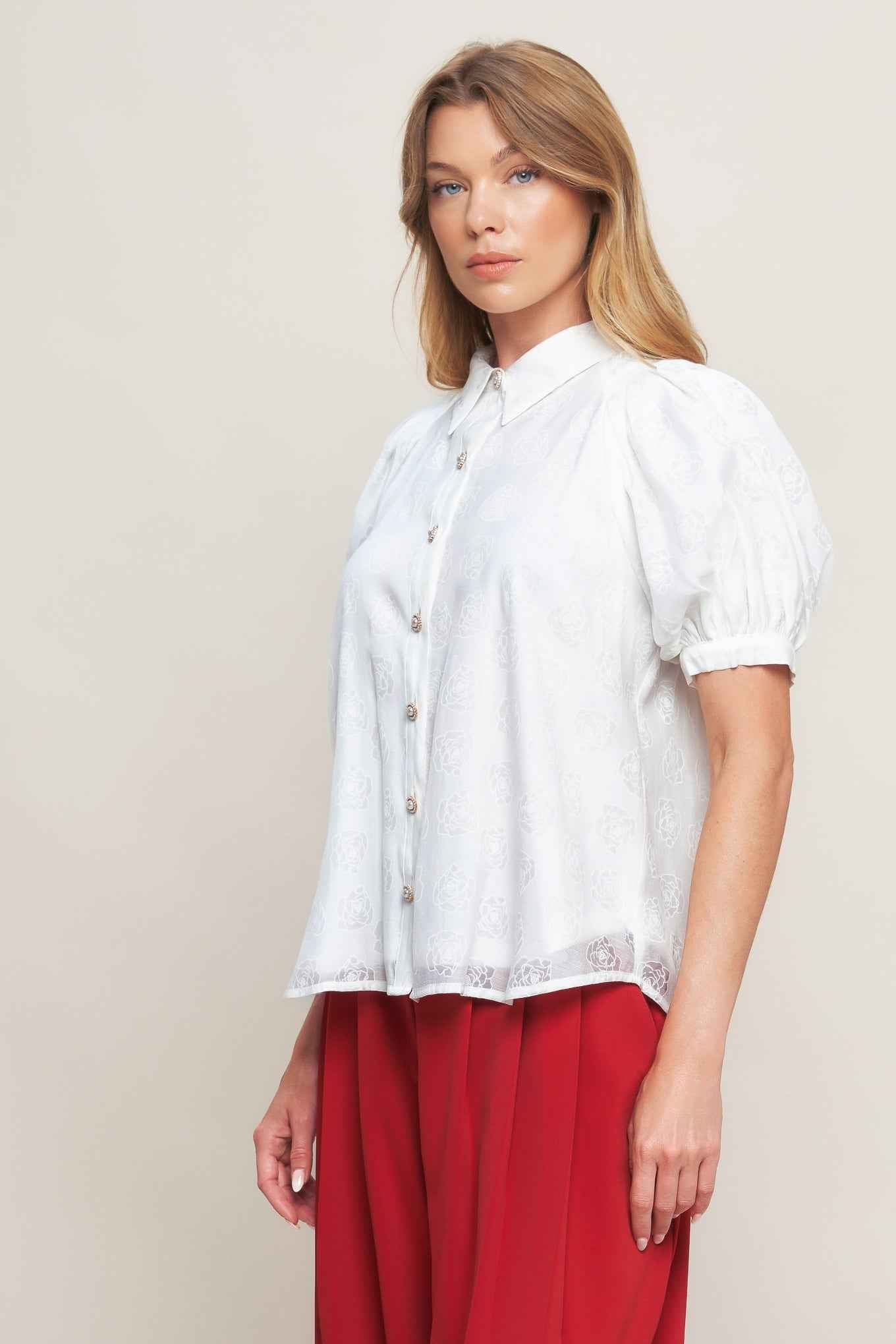VINEYARD STROLL IVORY WOVEN TOP