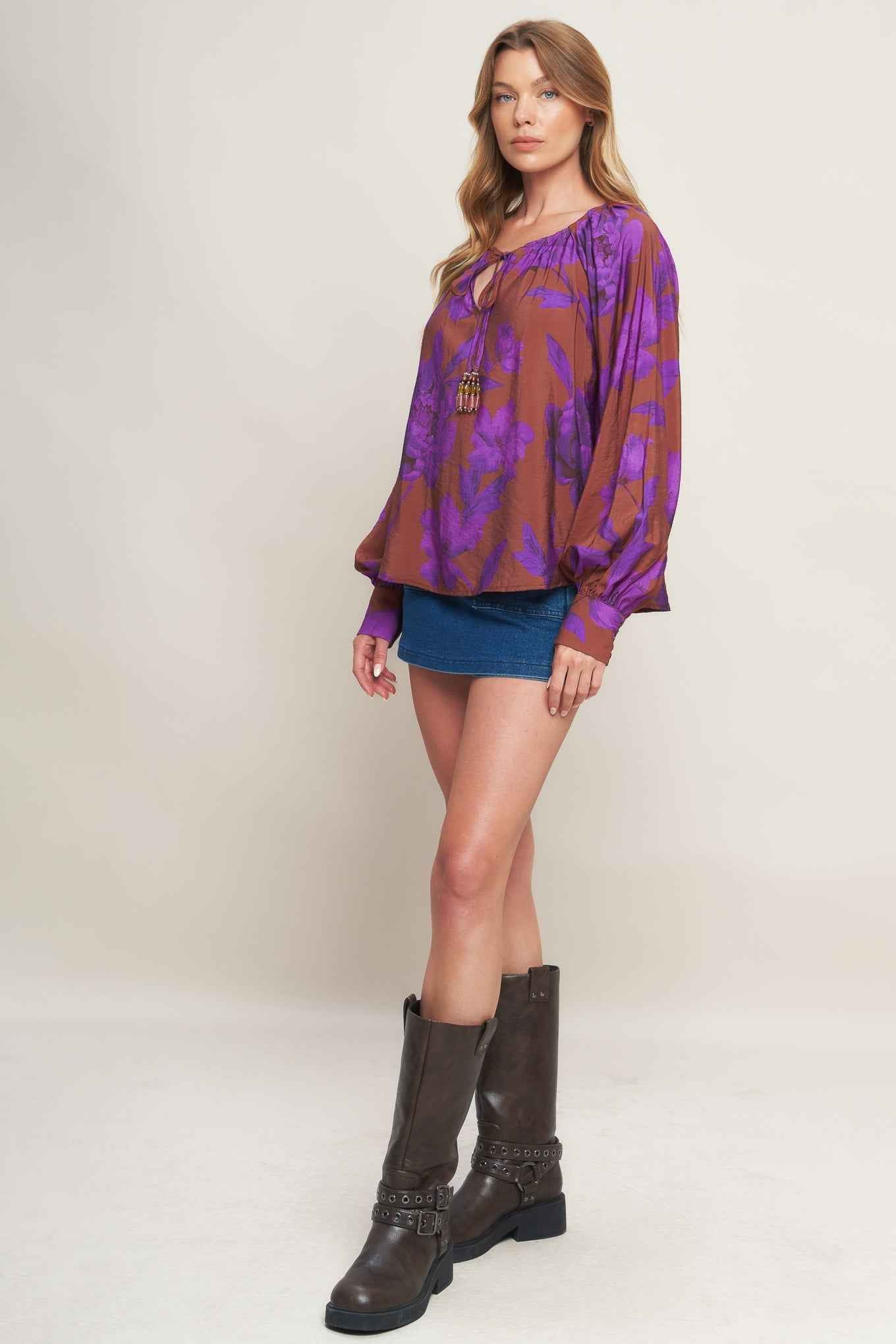 VIOLET DREAM WOVEN PEASANT TOP