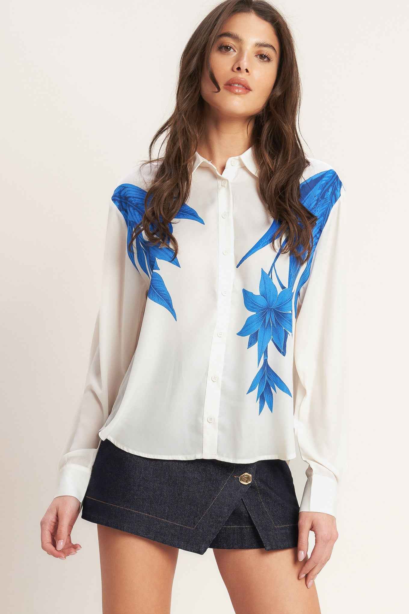 ASYMMETRICAL BOTANICAL WOVEN SHIRT