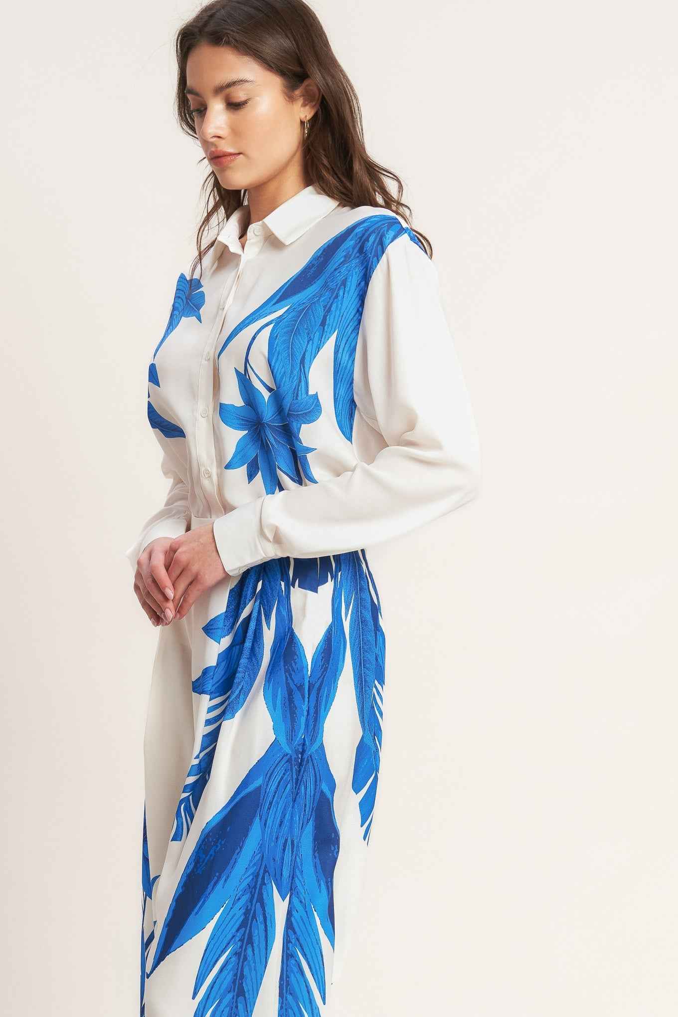 ASYMMETRICAL BOTANICAL WOVEN SHIRT