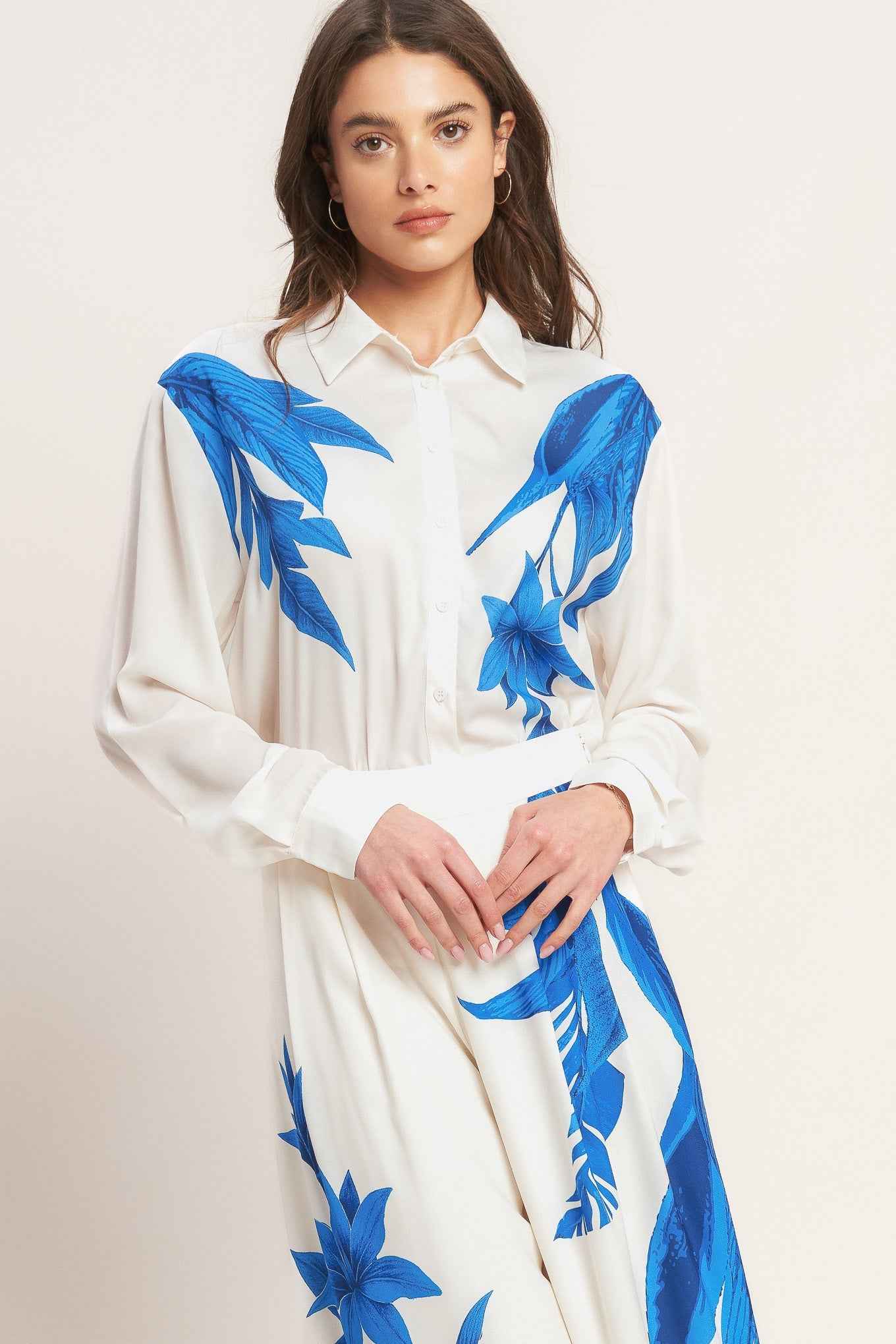 ASYMMETRICAL BOTANICAL WOVEN SHIRT