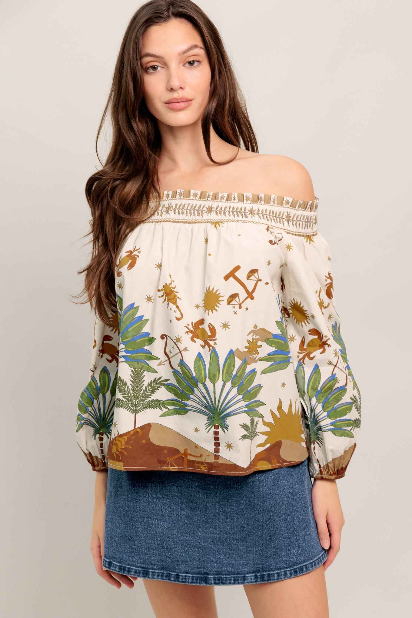 SUNLIT GARDEN WOVEN OFF SHOULDER TOP