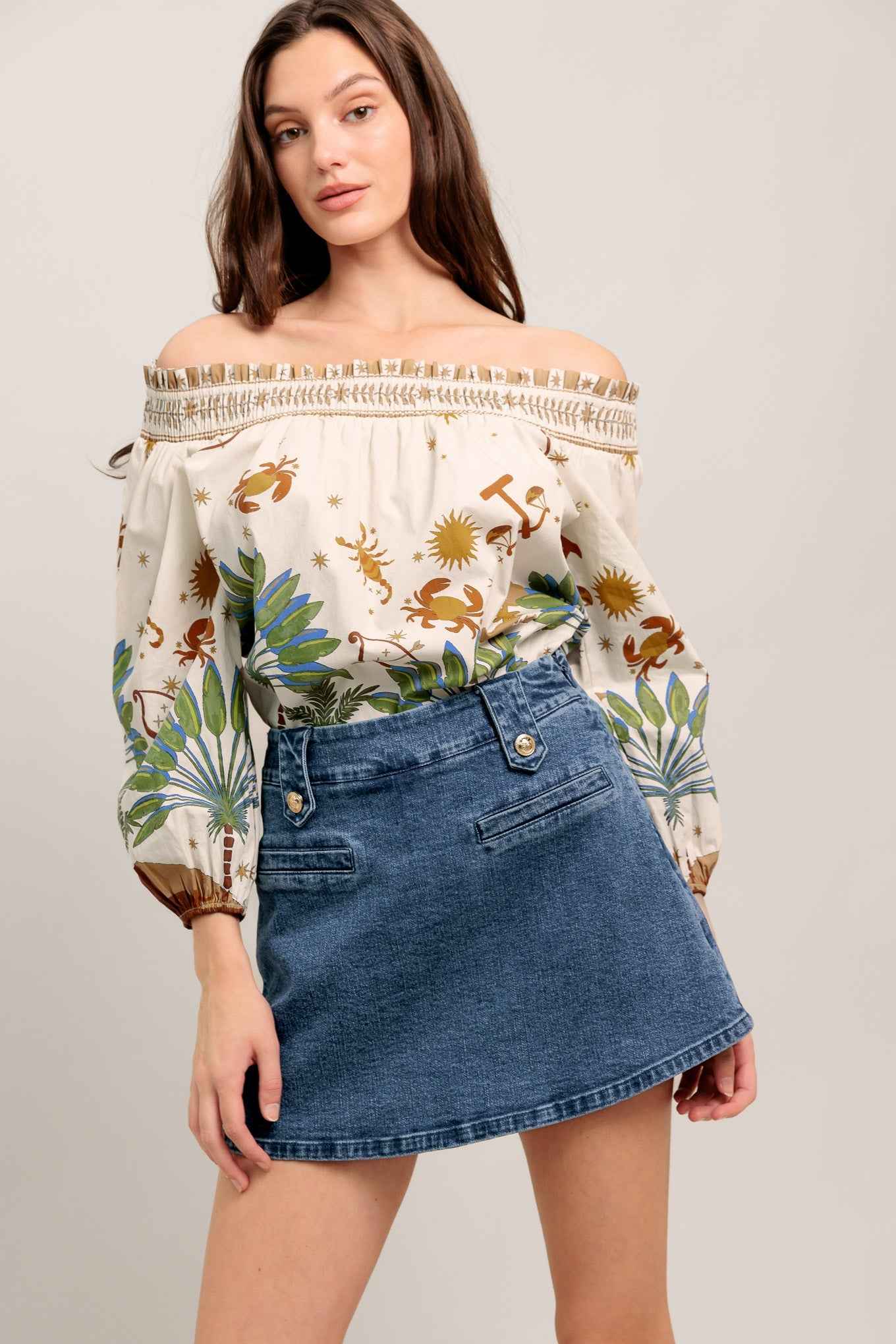 SUNLIT GARDEN WOVEN OFF SHOULDER TOP