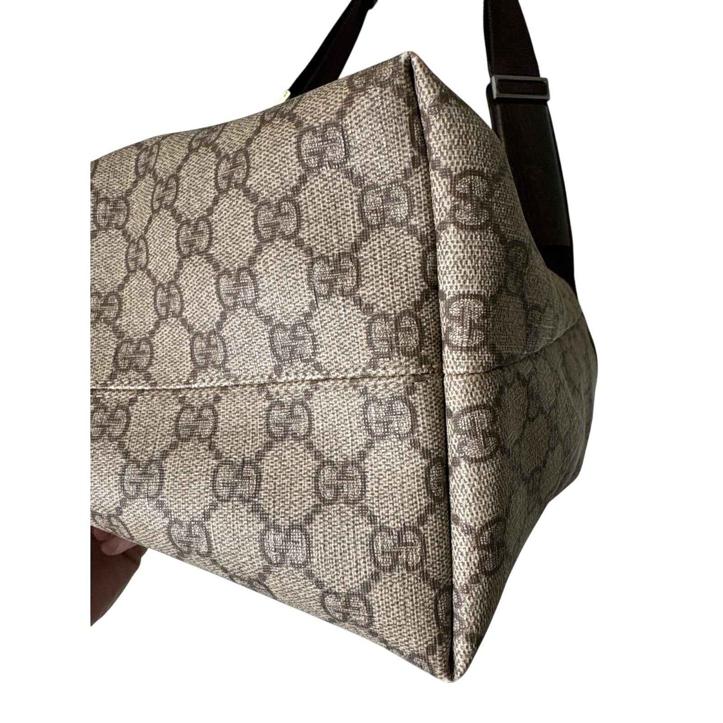 Gucci Brown Vintage Coated Canvas Logo Shoulder Bag Sz 19" Wide X 11" Long