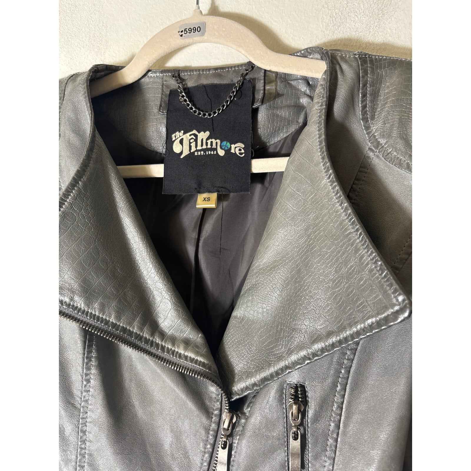The Fillmore Greenish Gray Long Sleeve Faux Leather Zip Up Jacket Sz XS