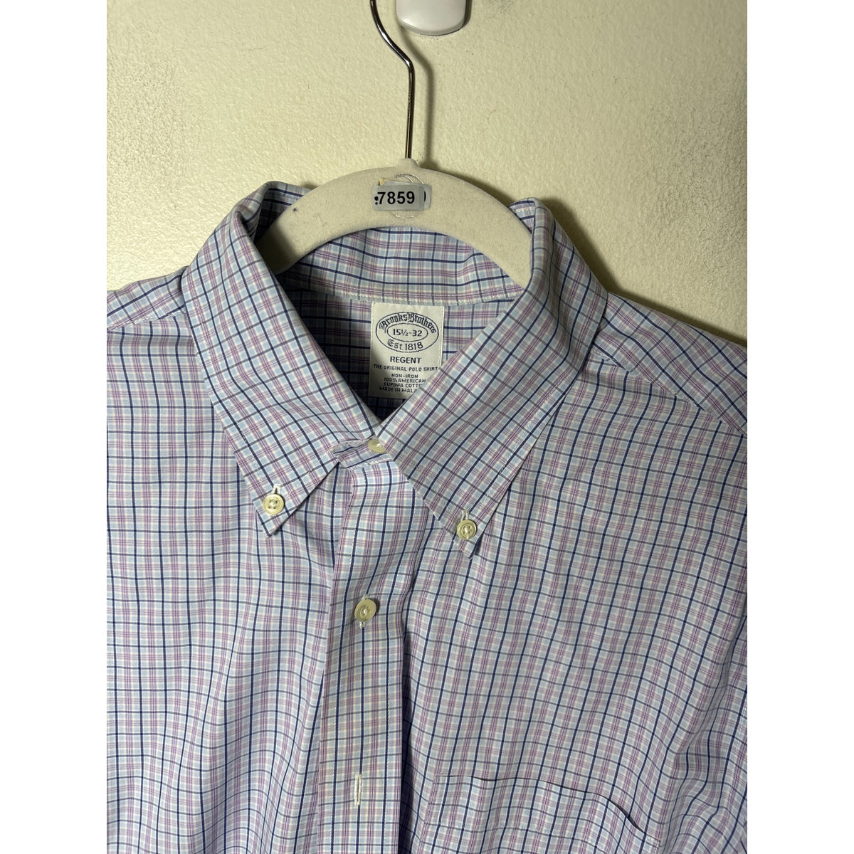 Mens Brooks Brother Lavendar/Navy Plaid Long Sleeve Button Up Shirt Sz L