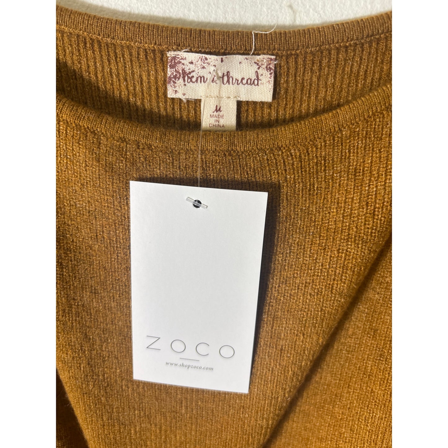 NWT Hem and Thread Mustard Brown Long Sleeve Knit Sweater Dress Sz M