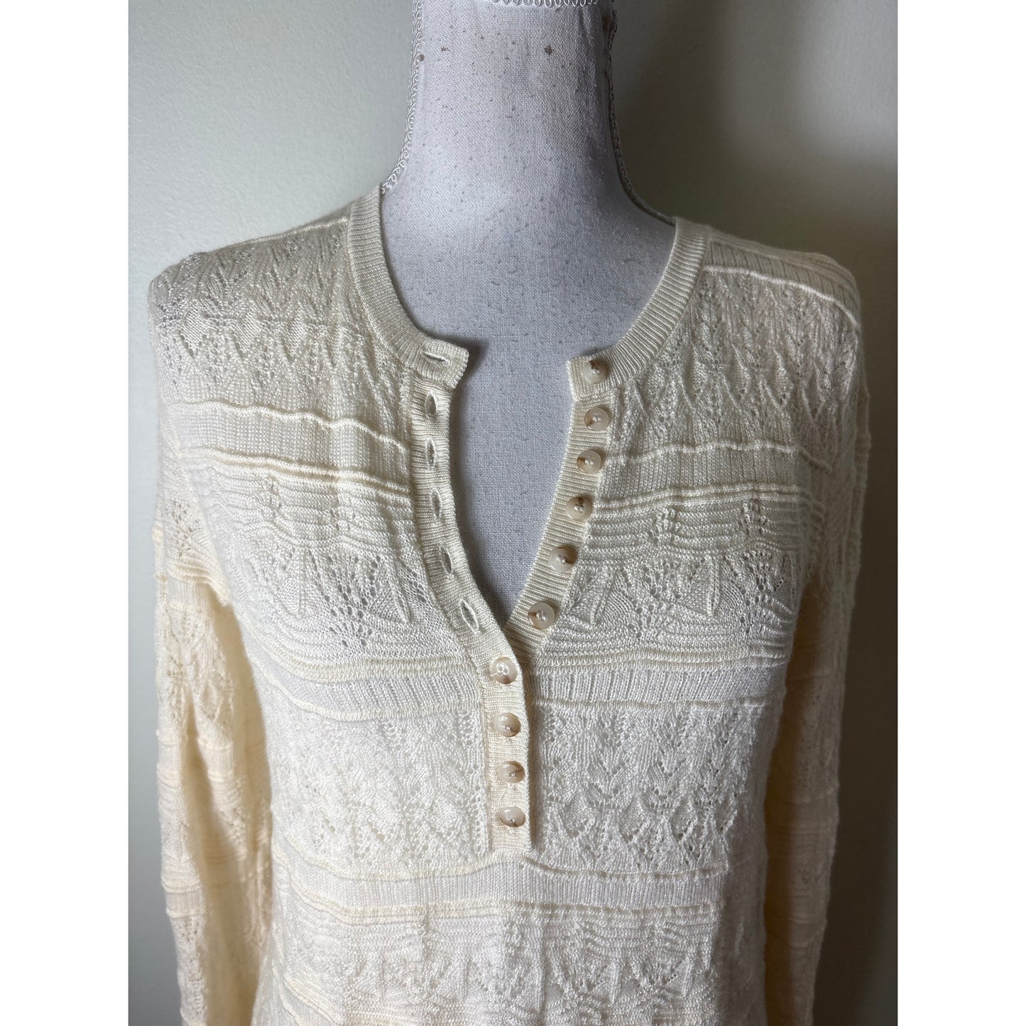 La Maille Sezane Cream Long Sleeve Textured Sweater Sz S