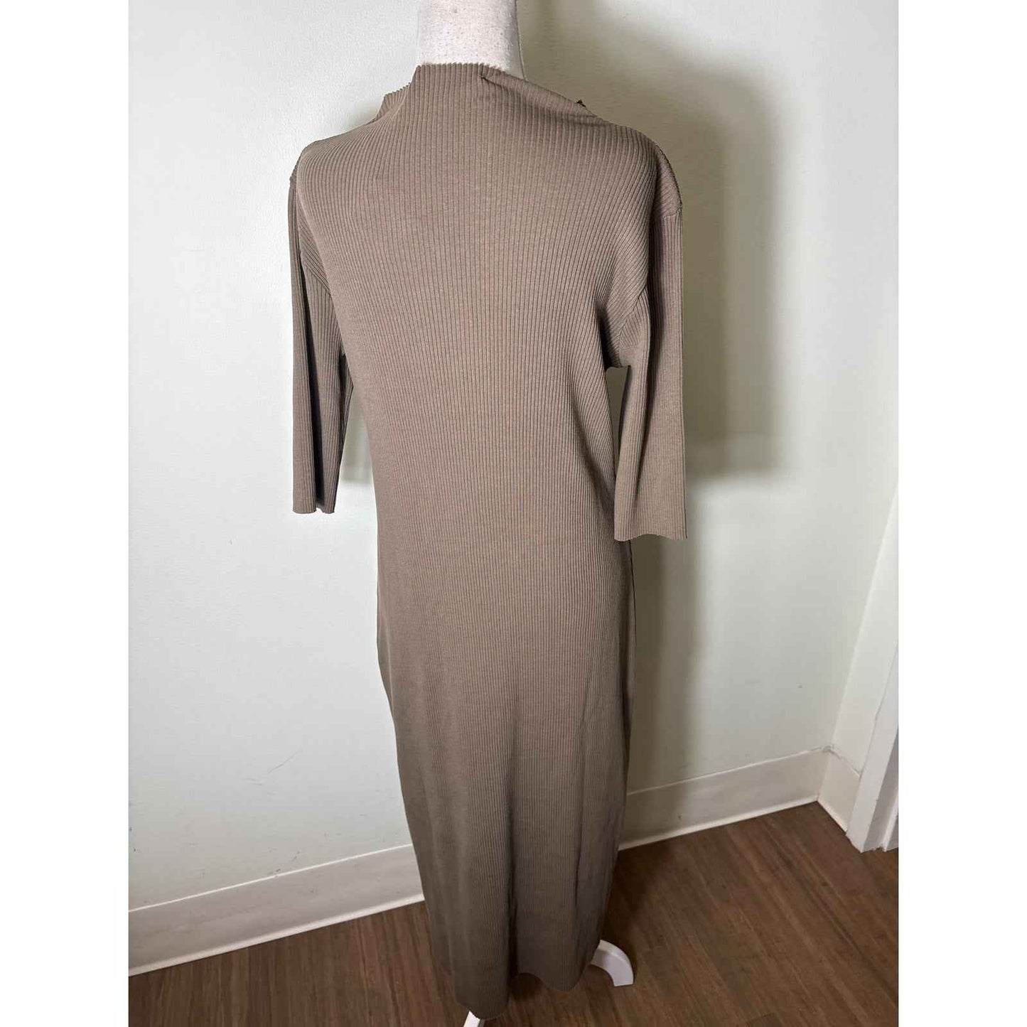 NWT Vince Brown Ribbed 3/4 Sleeve Maxi Dress Sz L