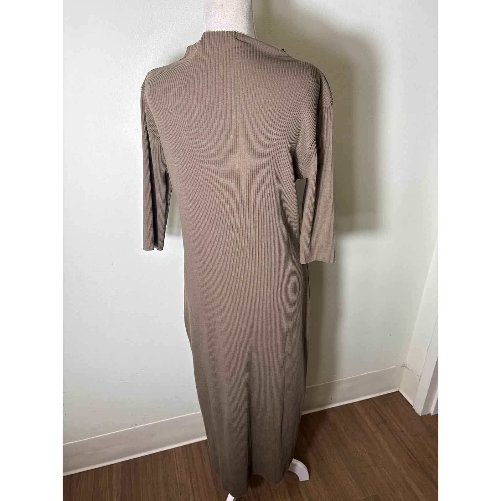 NWT Vince Brown Ribbed 3/4 Sleeve Maxi Dress Sz L