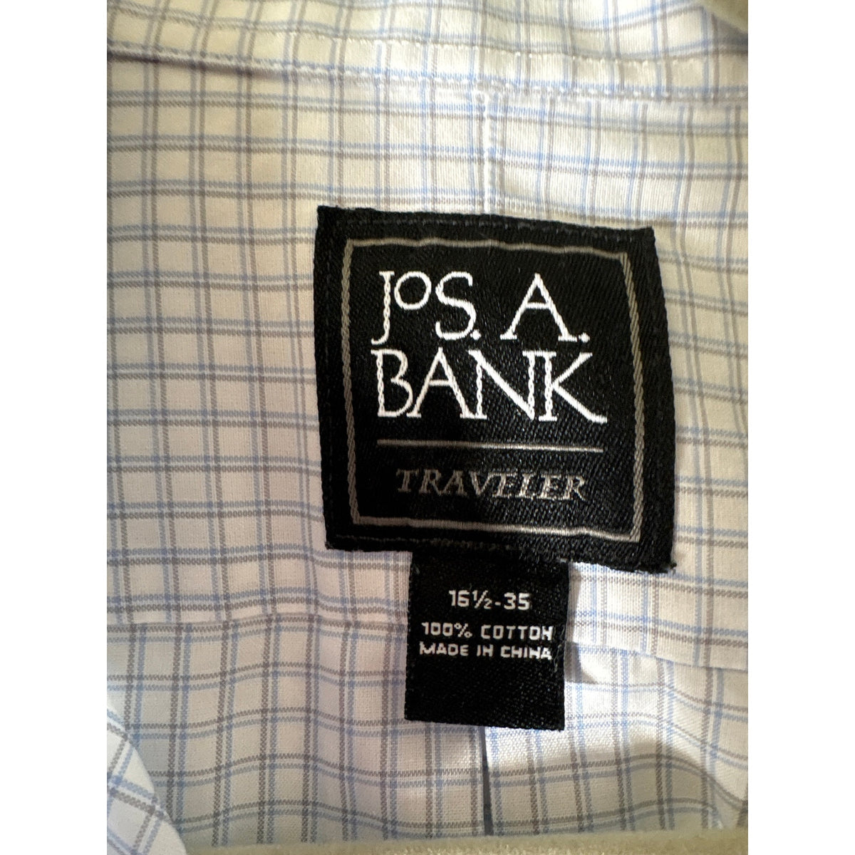 Jos. A Bank Light Blue Gray Plaid Long Sleeve Button Down Shirt Sz 16.5-35